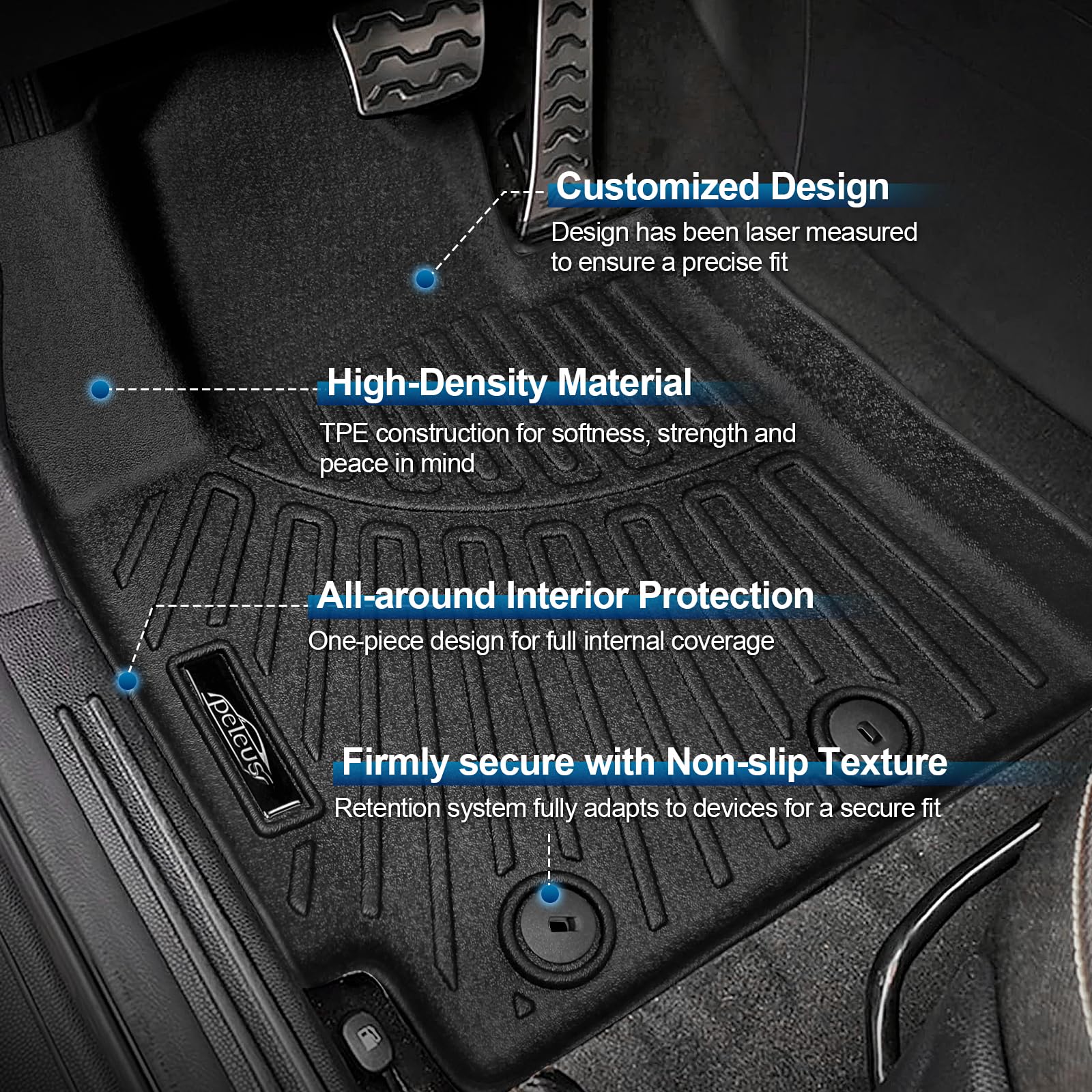 PELEUS Floor Mats for Toyota 4Runner 2003-2009 (4th Gen), All Weather Custom Fit Car Mats & Cargo Liner Set, Odorless TPE Heavy Duty Protection Accessories, Black (Only 5-Seat Models)
