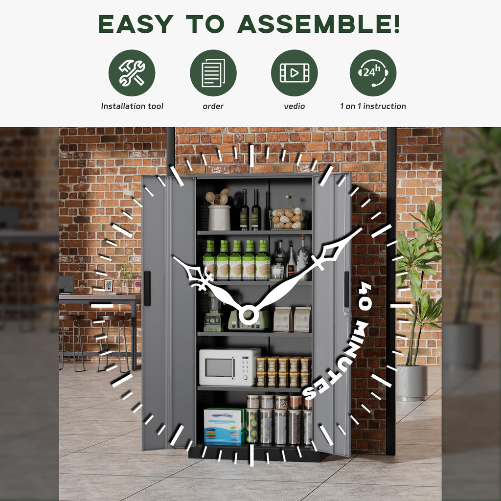 Greenvelly Metal Storage Cabinet, 36" Locking Storage Cabinet with Doors and Shelves, Lockable Storage Cabinets for Home Office, Utility Locker Cabinet, Steel Garage Cabinet with 2 Keys, Black