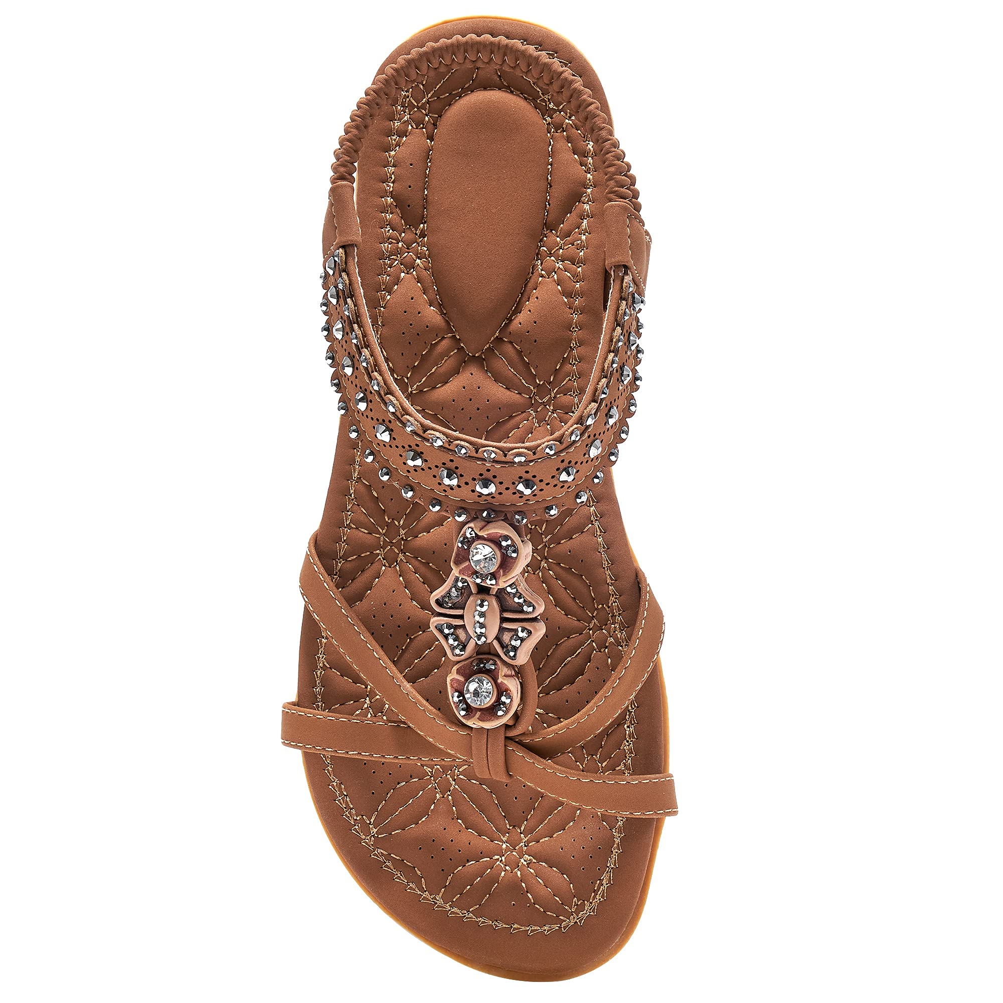 Alicegana Womens Sandals Shoes Comfort Walking with Non Slip on Casual Summer 2026 Shoes Dress Ankle Elastic Jeweled Bohemian Flats Vacation Wedding