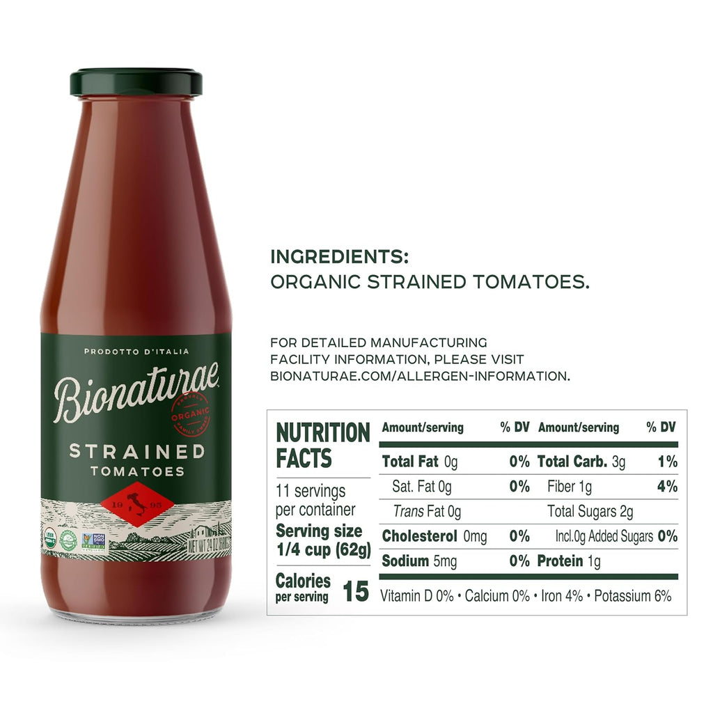 Bionaturae Organic Strained Tomatoes, 24 Ounce