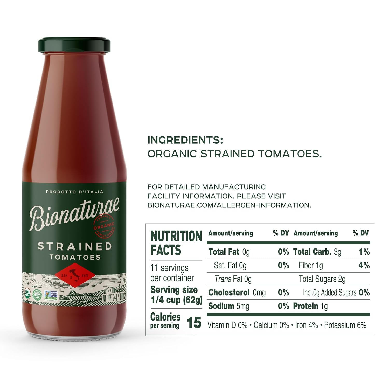 Bionaturae Organic Strained Tomatoes, 24 Ounce