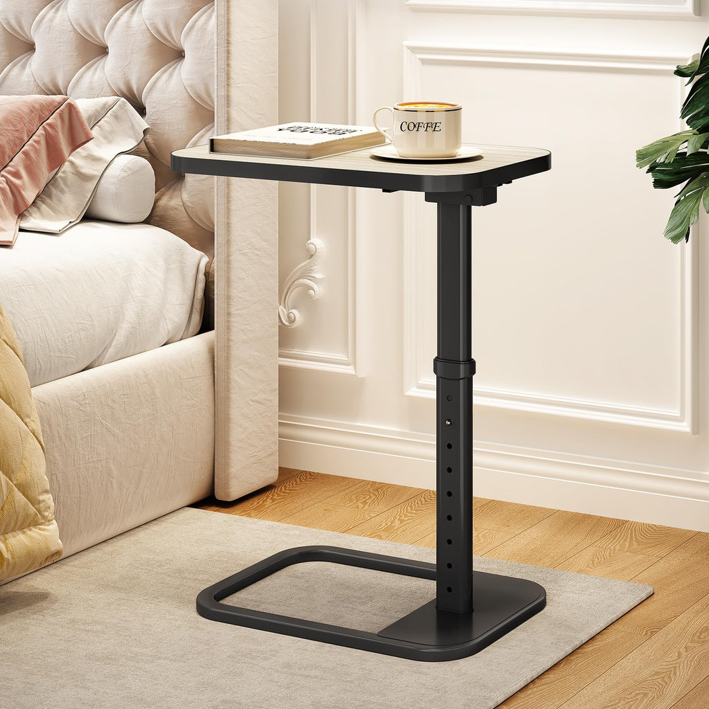Kitstorack TV Tray Table, Adjustable Height & Rounded Metal Corners, Snack Table for Couch, Sofa, Bed, Chair, Living Room, C Shaped End Side Table for Eating, Dinner or Laptop, Small Spaces, Black