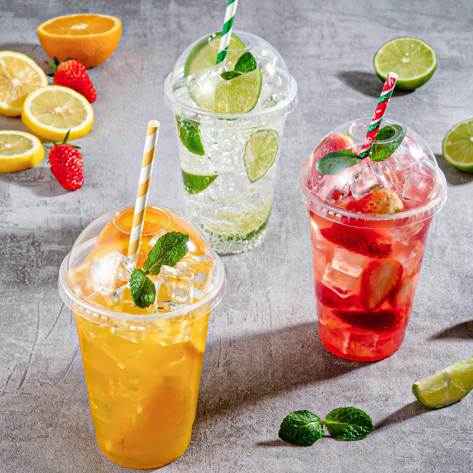 FOCUSLINE 200 PACK 12oz Clear Plastic Cups, Disposable Cold Drinking Cups, 12 Ounce Clear Cups with Dome Lids with Holes for Smoothie, Milkshake, Bubble Tea, Parfait