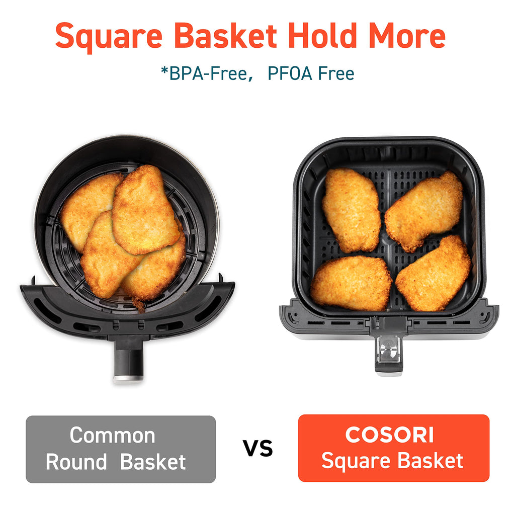 Cosori 12-in-1 Air Fryer 5.8QT, Toast, Bake, Nutrition Facts for 100+ In-App Recipes, AdaptIQ Tech Fast Cook, for Main & Side Dishes, Snacks, Leftovers, Detachable Square Basket, Dishwasher Safe