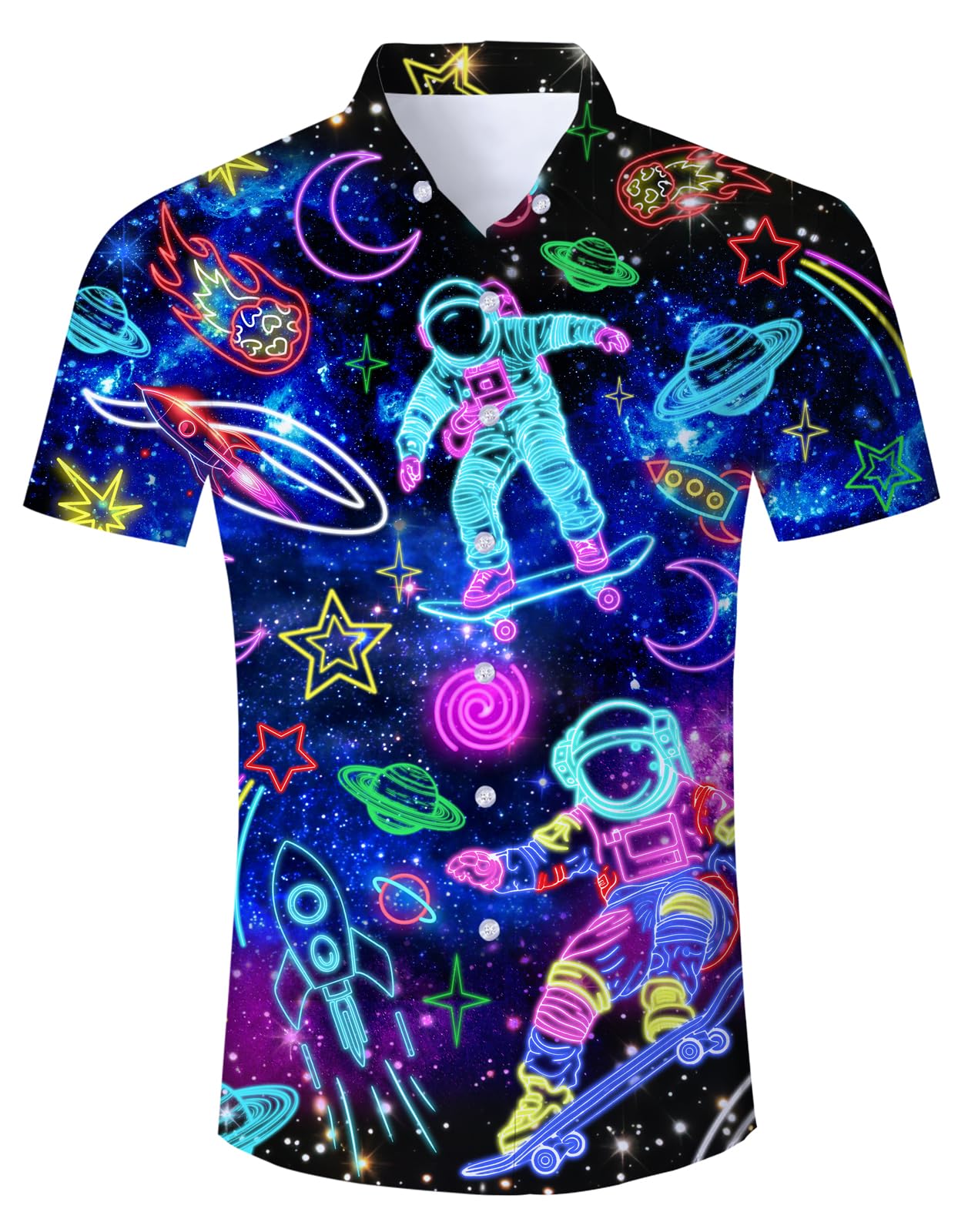 Fanient Mens Hawaiian Shirt Summer 3D Print Casual Short Sleeve Button Down Graphic Aloha Dress Shirts