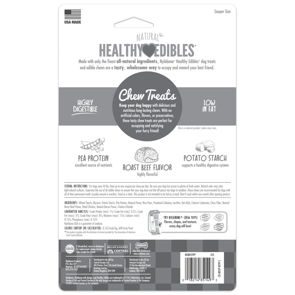 Nylabone Healthy Edibles Natural Dog Chews Long Lasting Bacon Flavor Treats for Dogs, X-Large/Souper (1 Count)