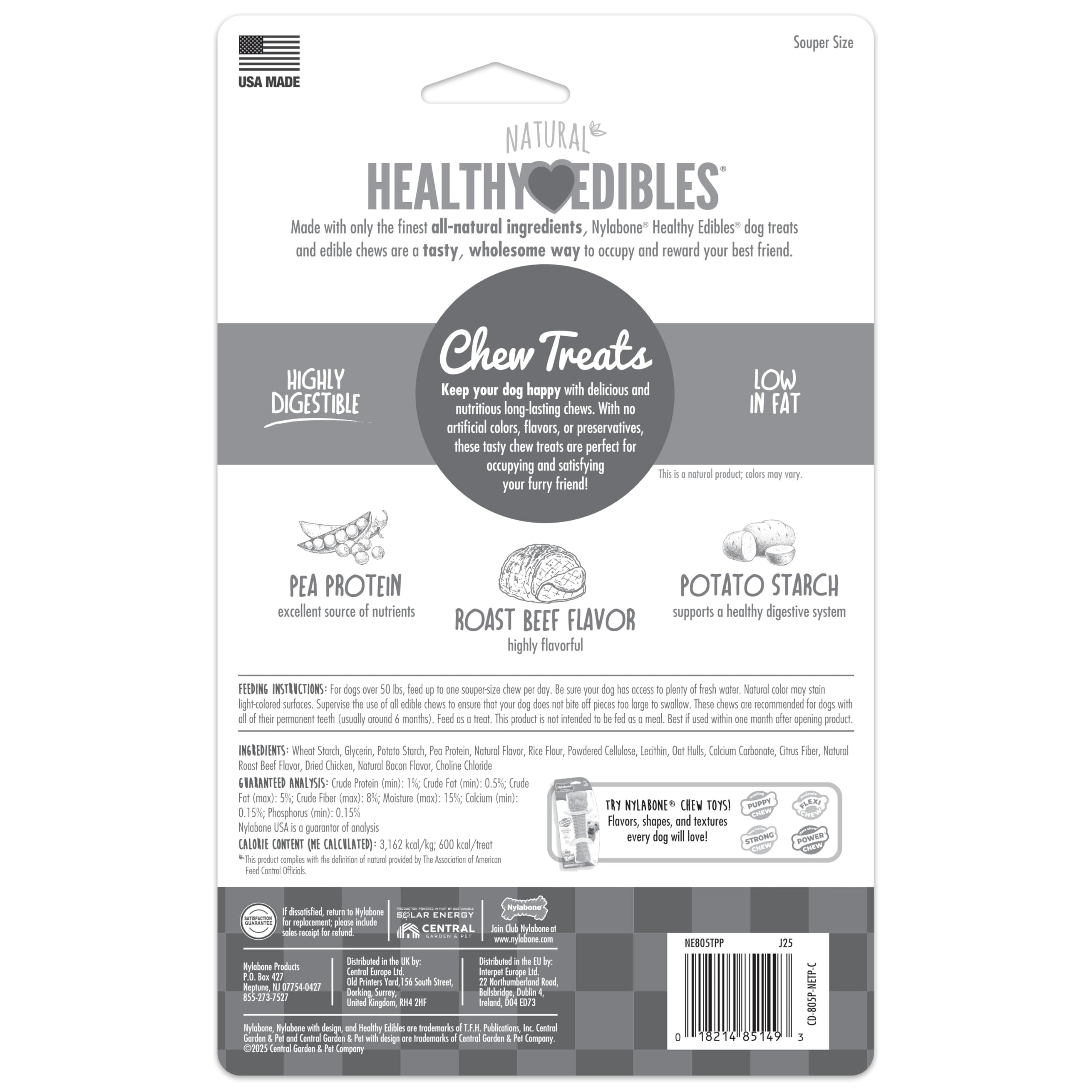 Nylabone Healthy Edibles Natural Dog Chews Long Lasting Bacon Flavor Treats for Dogs, X-Large/Souper (1 Count)