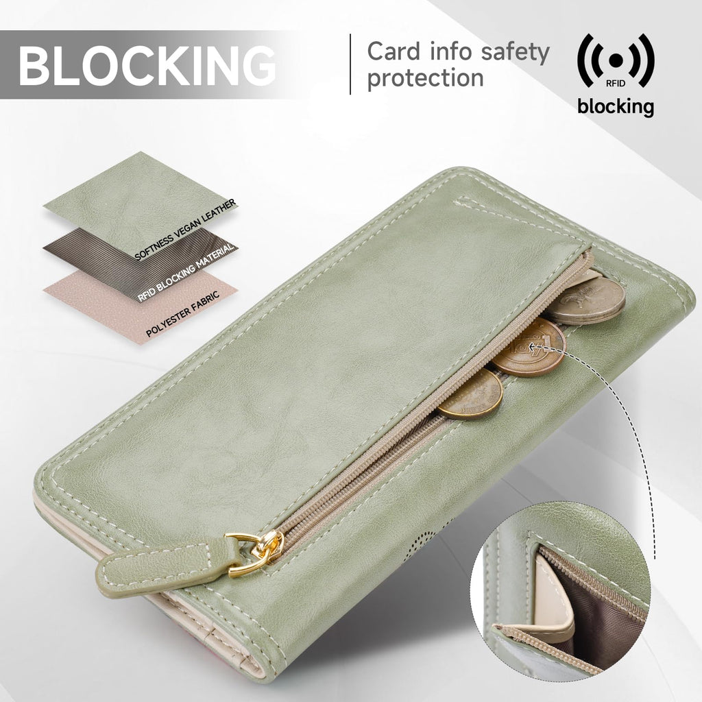 KITEVIUN RFID Wallet Women Ultra Slim Thin Womens Wallet Compact Clutch Long Ladies Wallet for Women WHITE