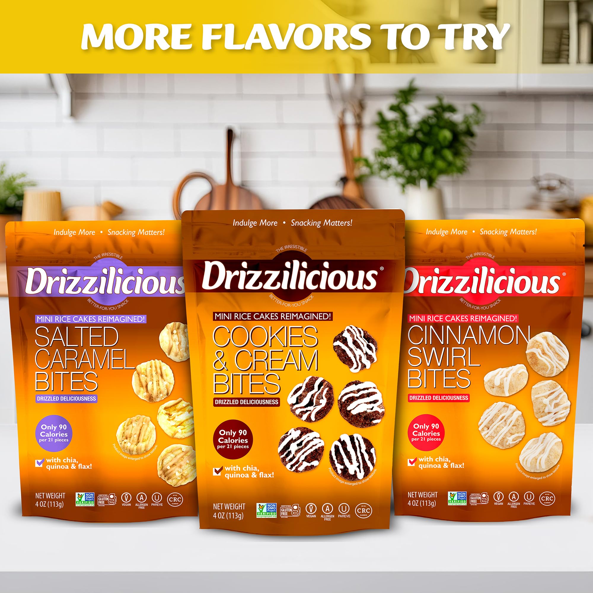 Drizzilicious Mini Flavored Rice Cakes - Rice Crisps, Healthy Snack for Adults and Kids, Vegan, Gluten Free Snack, 90 Calories Per 21 Pieces, S'mores & Cinnamon Swirl - 4 oz (Pack of 6)