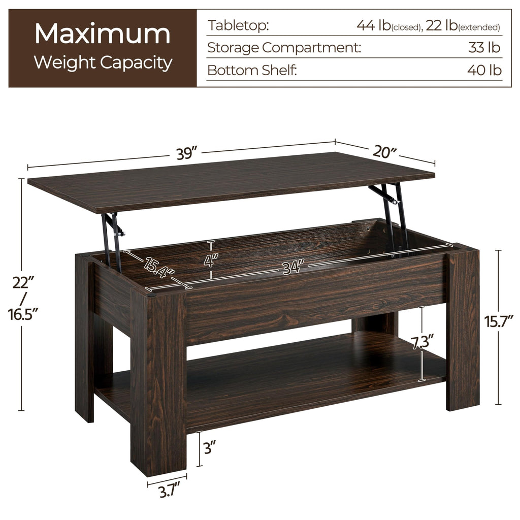 Yaheetech Wooden Coffee Table, Lift Top Coffee Table with Large Hidden Storage Shelf, Lift Tabletop Dining Tables for Living Room, Home Small Space, 38.6in, Black