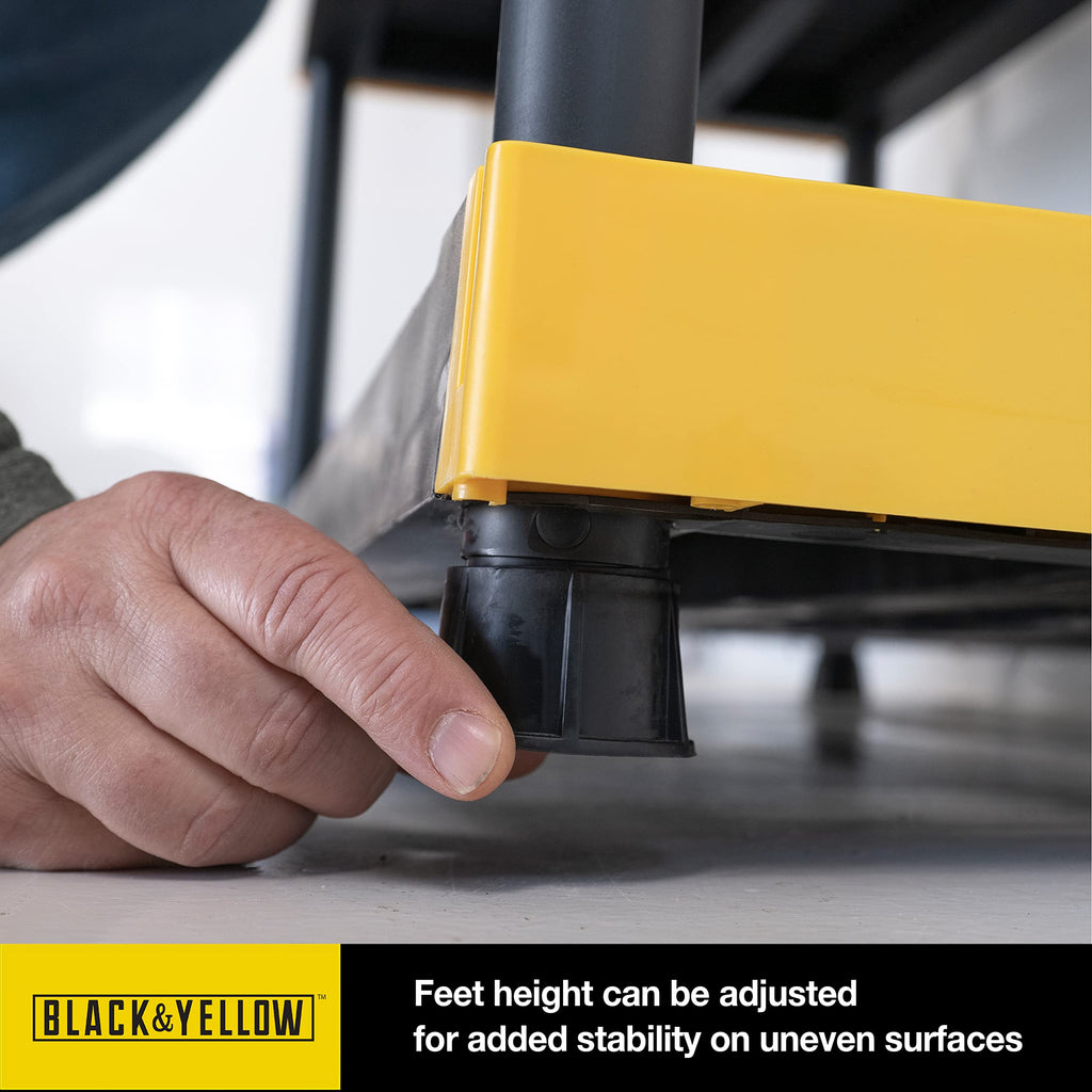 CX Black & YELLOW, Shelving Unit and Heavy Duty Storage Containers, Extremely Durable (Shelf + 27 Gallon Container (4-Pack))