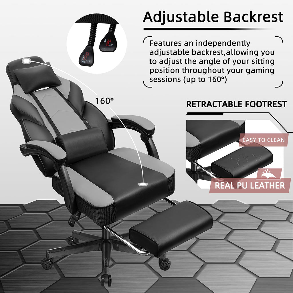 Shintenchi Gaming Chair,Video Game Chair with footrest and Massage Lumbar Support,Height Adjustable Game Chair with 360°Swivel Seat Ergonomic Computer Chair with Headrest for Office or Gaming(Blue)