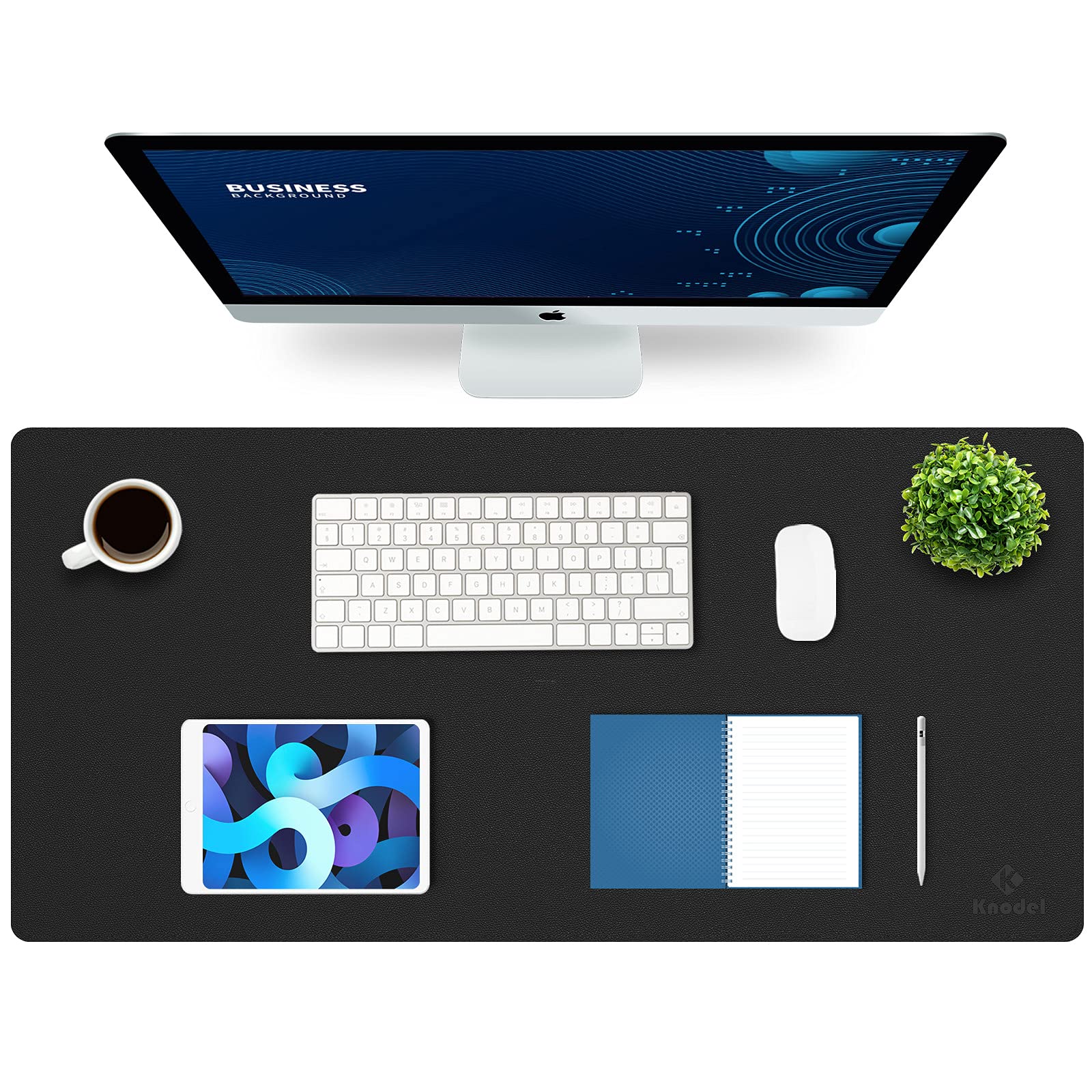 K KNODEL Small Office Leather Desk Mat, Mouse and Keyboard Pad, Computer and Laptop Mat, Desktop Protector and Cover, Writing Pad and Blotter (23.6"x13.8", Black)