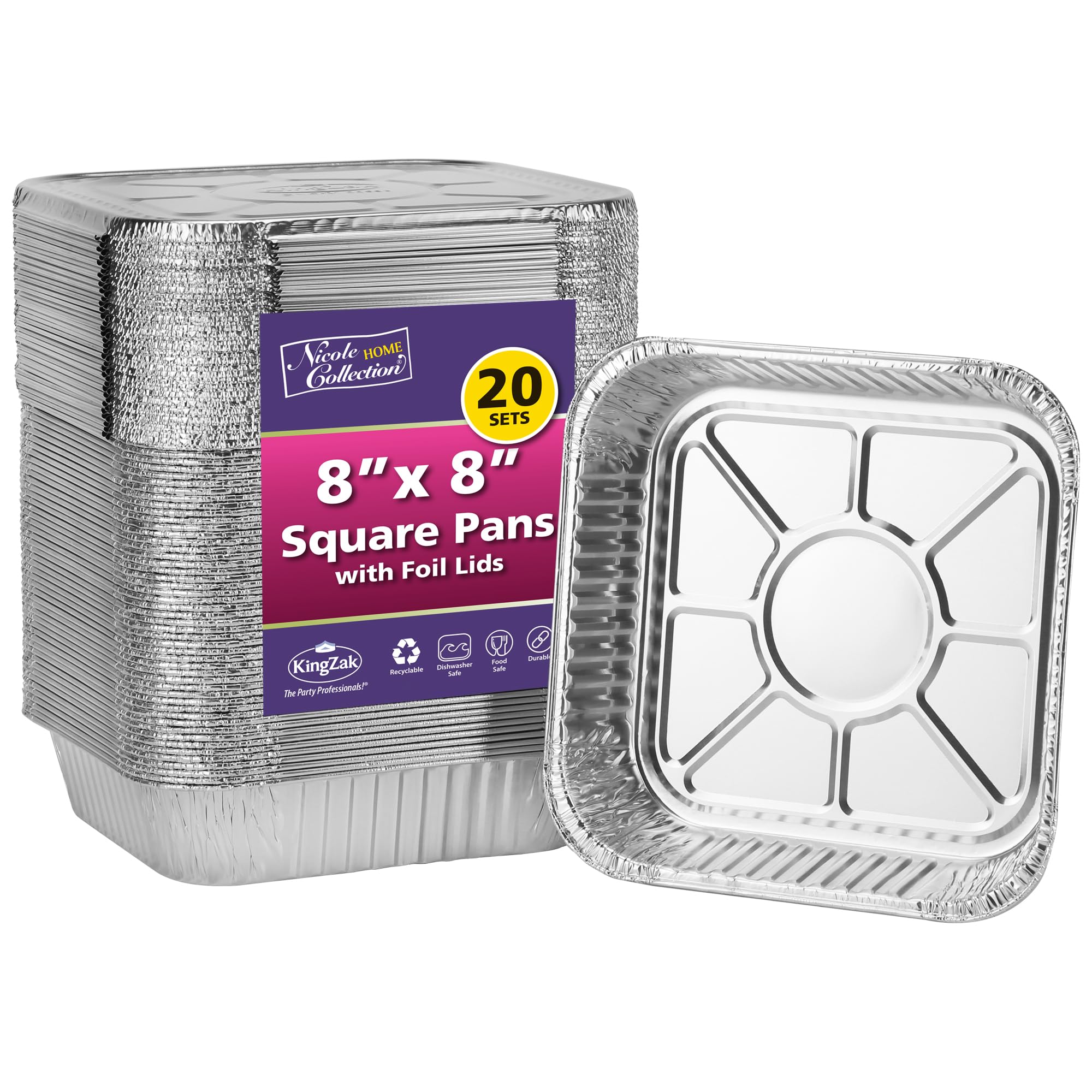 8x8 Aluminum Pans With Lids (10 Pack) 8 Inch Foil Pans With Covers - Cake Pans - Aluminum Square Pans With Lids - Disposable Food container - great For Cake Baking, Cooking, Freezing, Prepping Food