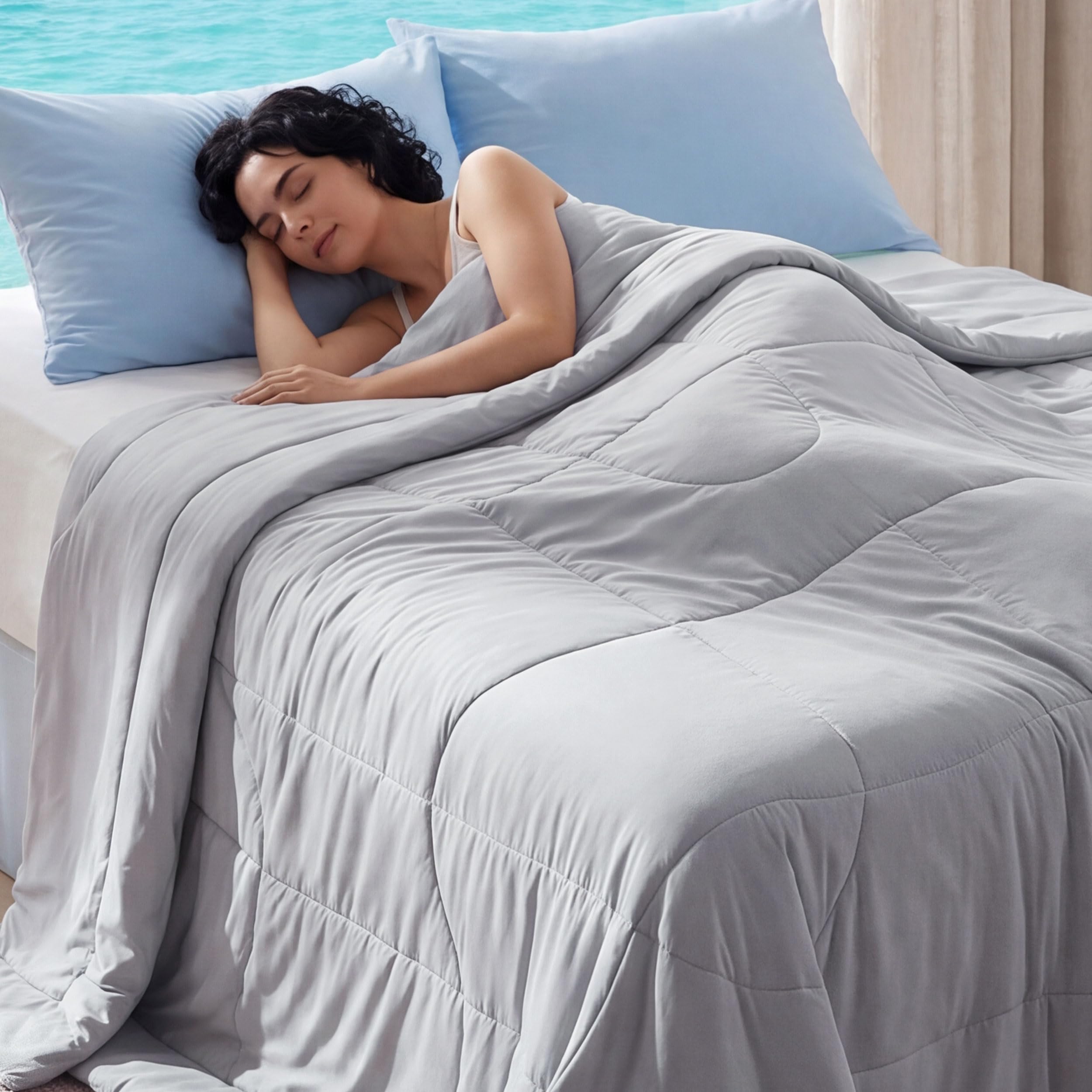 Bedsure Cooling Comforter King Size - Cooling Blankets for Hot Sleepers, Lightweight Comforter for Summer with Dual-Sided Cool Tech, Soft Breathable Cold Blanket for Sleeping, Grey, 102x90 Inches