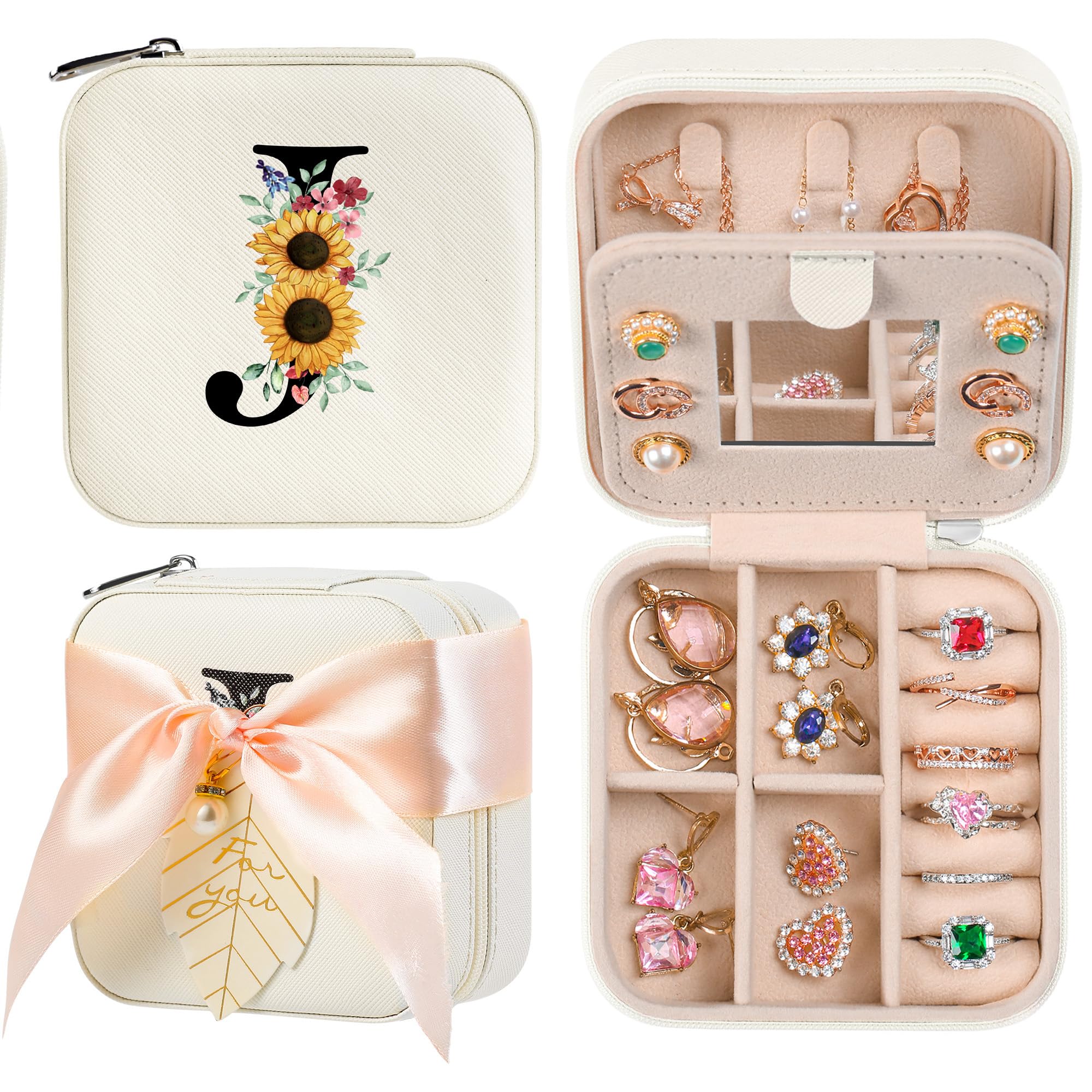 AYGXU Travel Jewelry Box for Women and Girls - Small Case With Initial A-Z - Teacher Gifts