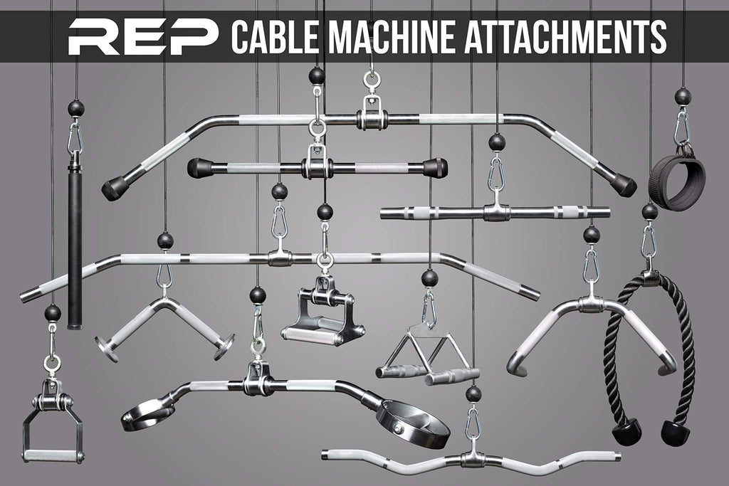 REP Fitness LAT Pulldown and Low Row Cable Machine Attachments and Functional Trainer Attachments – Curl Bar, D-Handle, Ankle Cuff, Tricep Rope, Sports Handle, Straight Bar, Row, Chinning Triangle