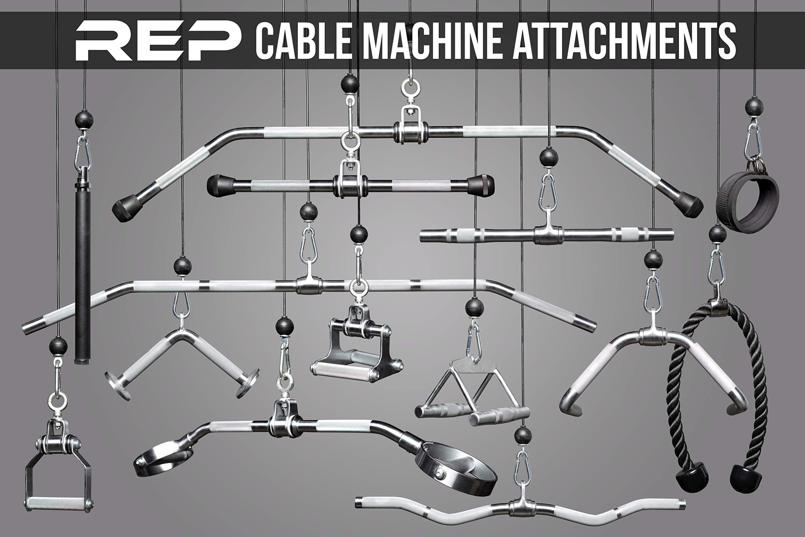 REP Fitness LAT Pulldown and Low Row Cable Machine Attachments and Functional Trainer Attachments – Curl Bar, D-Handle, Ankle Cuff, Tricep Rope, Sports Handle, Straight Bar, Row, Chinning Triangle