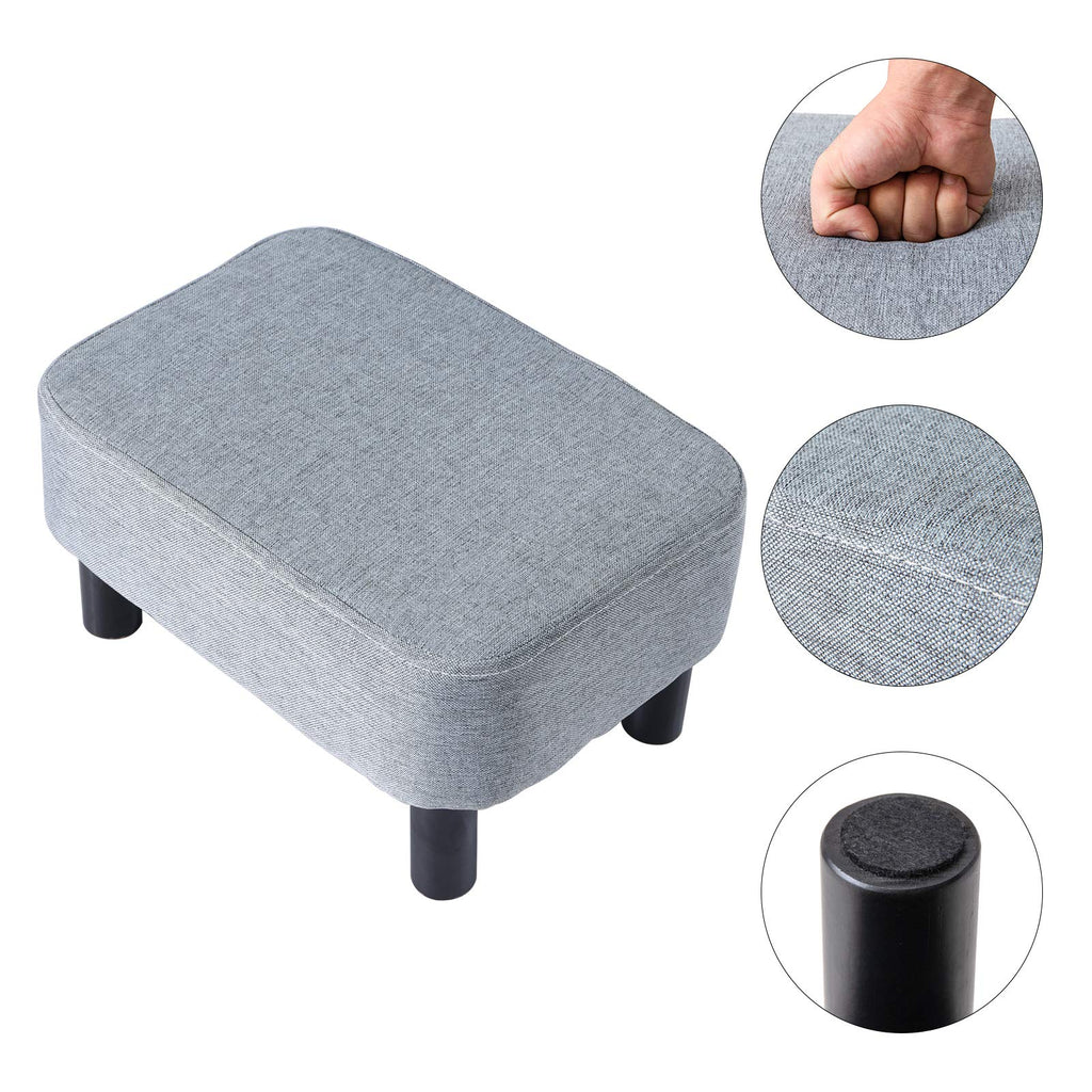 IBUYKE 16.54" Small Footstool, PU Faux Leather Step Stool, with Padded Seat Pine Wood Legs and Padded Rectangular Stool, for Bedroom, Black RF-BD210