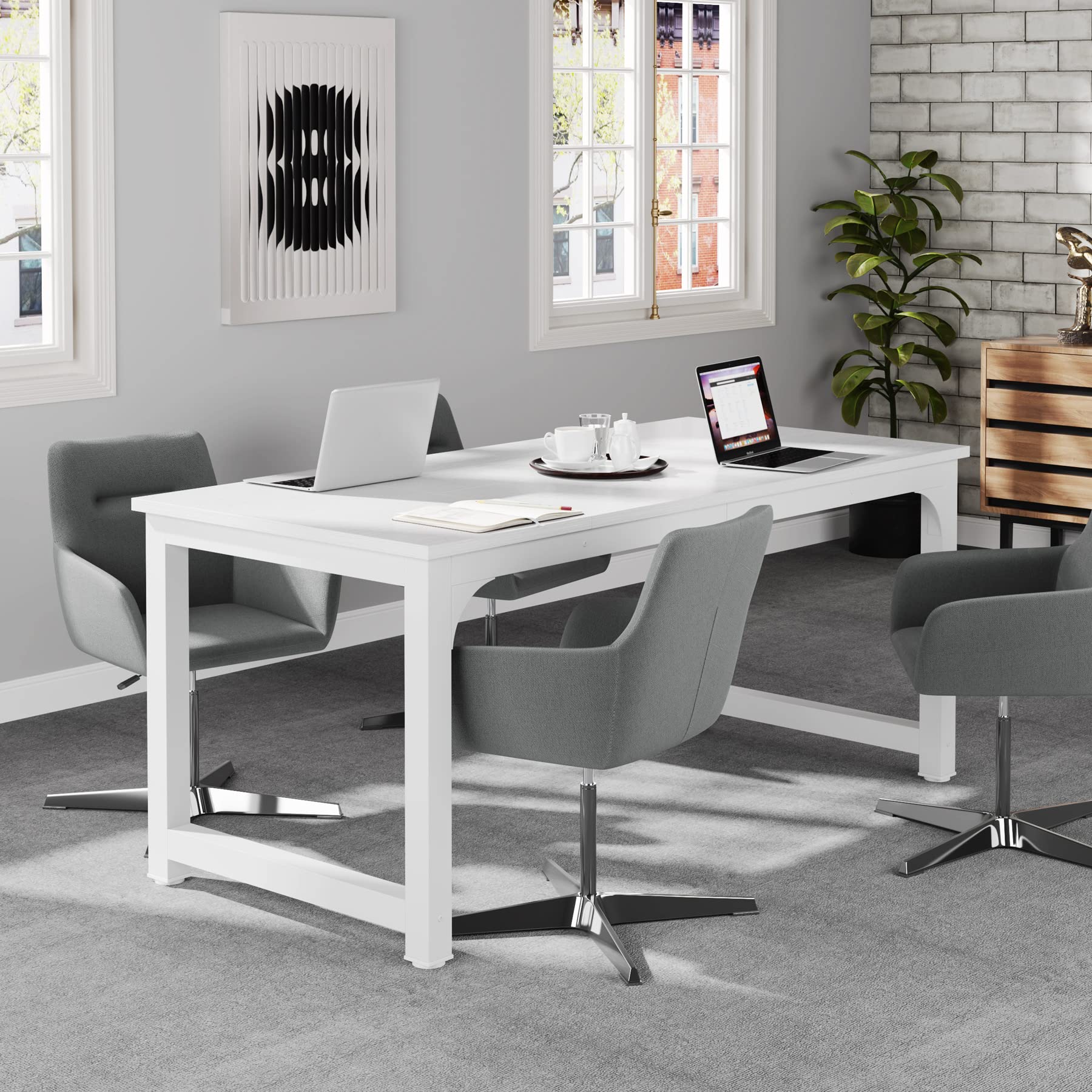 Tribesigns 63” Executive Desk, Large Office Computer Desk with Thicken Frame, Modern Simple Workstation Business Furniture for Home Office, Rustic Brown/Black