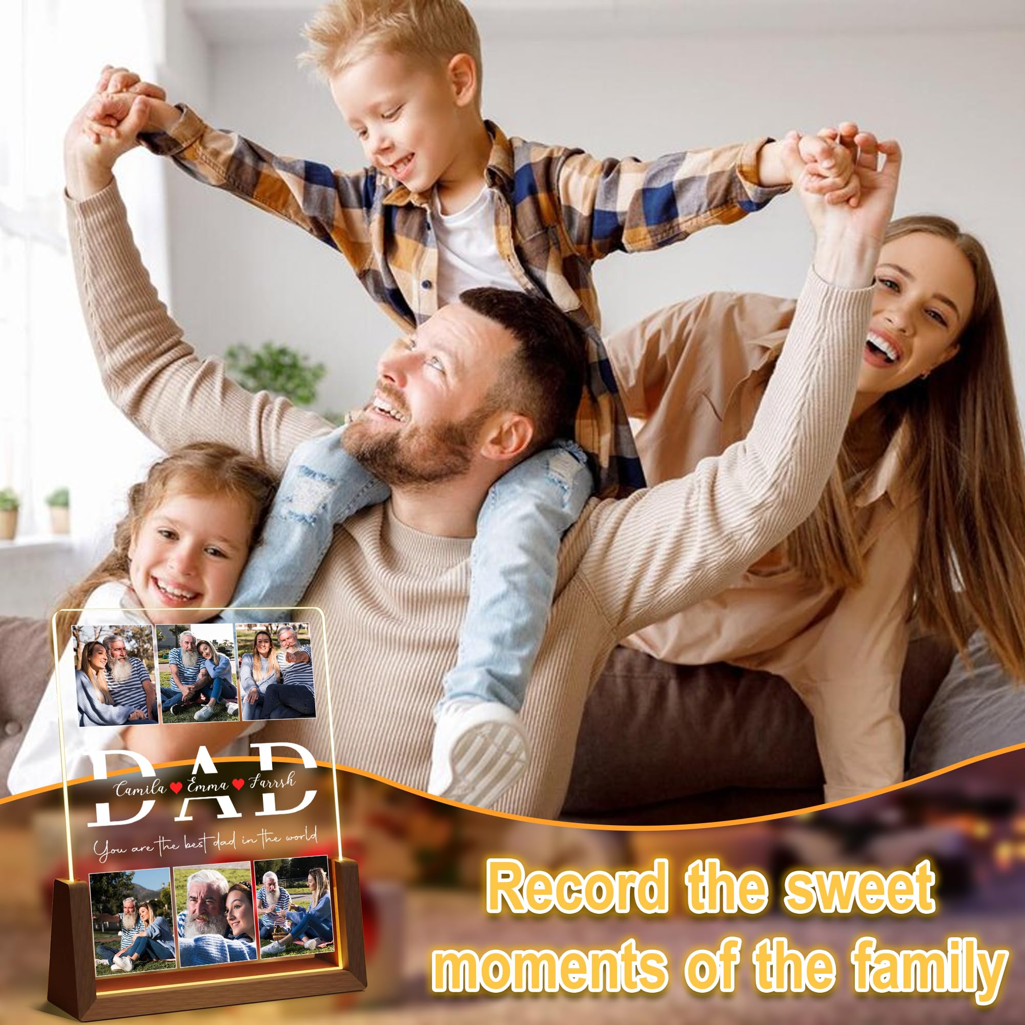 Personalized Fathers Day Birthday Gifts For Daddy Dad From Daughter Son Wife, Custom Acrylic Plaque Light Up Picture Frame, Customized Dad Gifts For Husband Men Papa Fathers Day Christmas