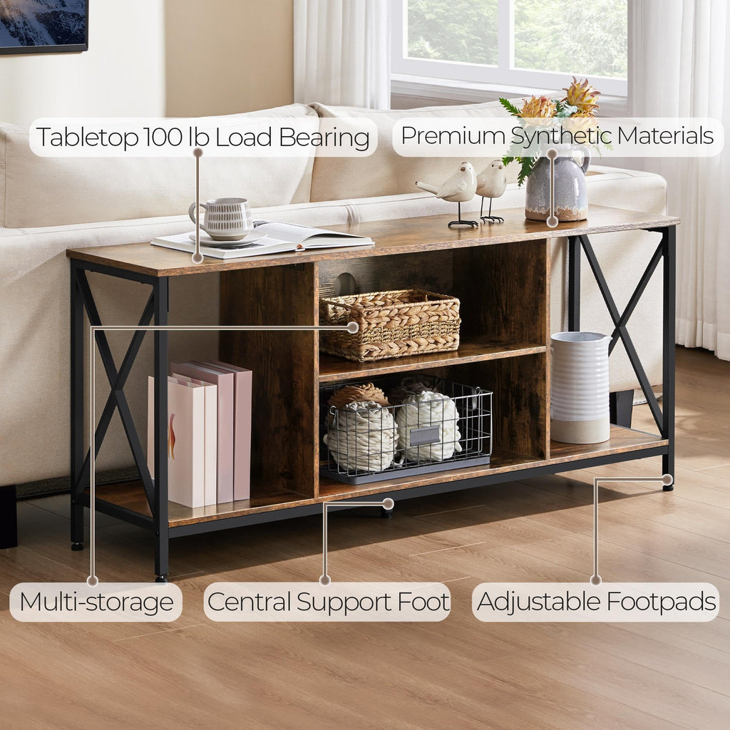 Yaheetech Industrial TV Stand for 55 Inch TV, Entertainment Center Media Console Table with Open Storage for Living Room, Wood Modern Furniture, Gray