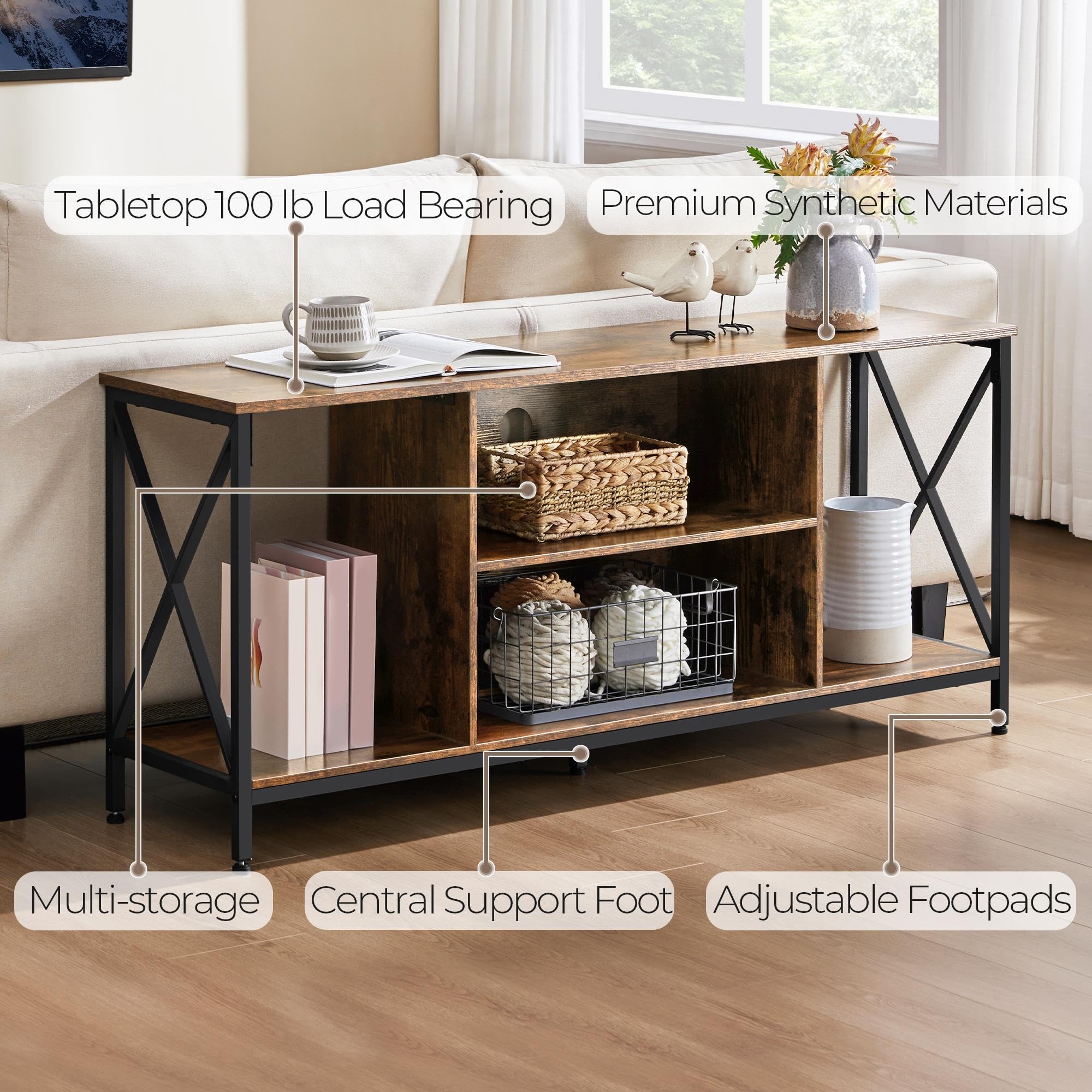 Yaheetech Industrial TV Stand for 55 Inch TV, Entertainment Center Media Console Table with Open Storage for Living Room, Wood Modern Furniture, Gray