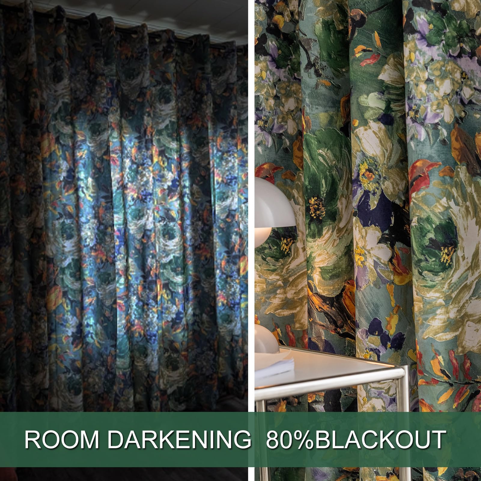 SUOUO Brown Floral Blackout Curtains for Bedroom Patterned Leaf 84 inches Long Room Darkening Window Drapes for Living Room 2 Panels