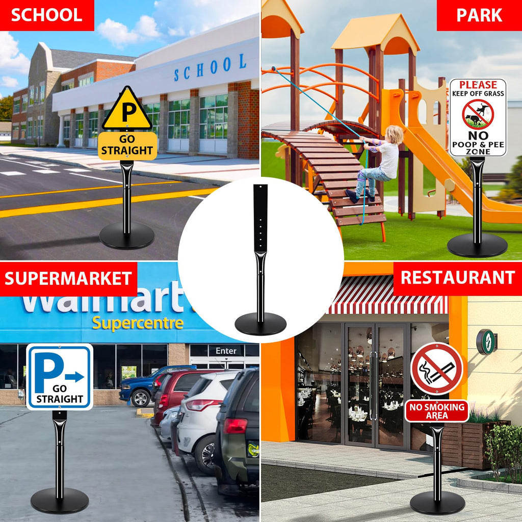 Heavy Duty Parking Sign Base Cast Iron 48" Parking Sign Post, Heavy Duty Cast Iron Sign Holder Base, Movable Sign Stand Suitable for Hanging Warning, Notice, Guiding Sign Display Stand (Black)
