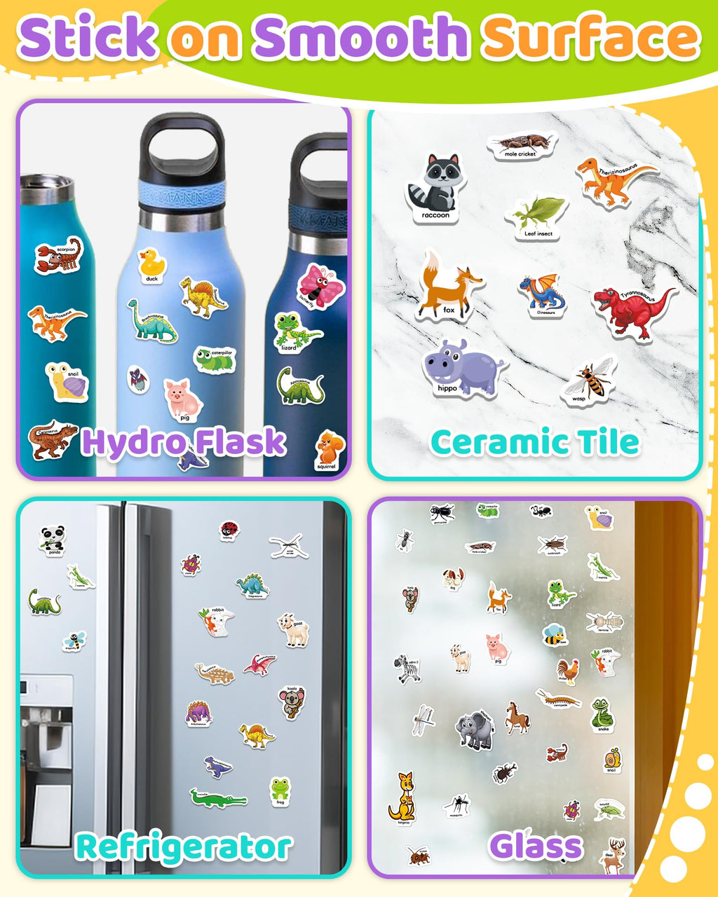 Benresive Reusable Sticker Book for Toddlers, Stickers for Kids, Travel Toys for Arts & Crafts Activities, Birthday Gift for Boys & Girls, Animals Dinosaurs Insects Themes