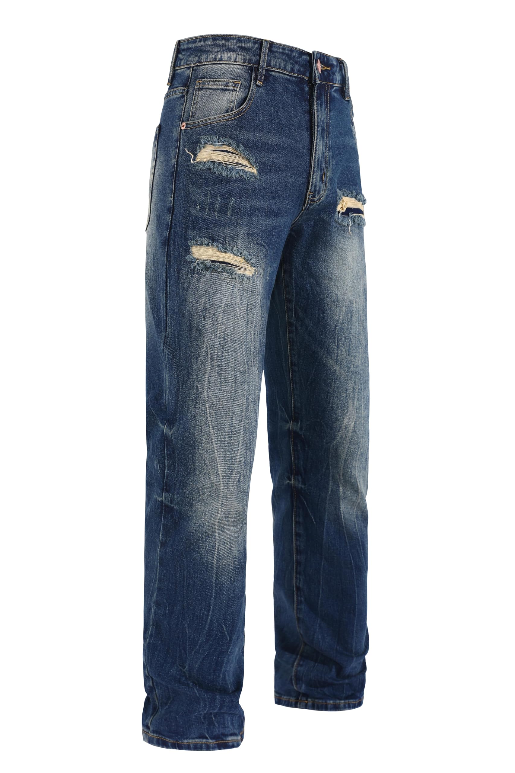 MZNBURAM Men's Stretch Regular Fit Straight-Leg Cotton Fashion Comfort Flex Waist Denim Pants Jeans