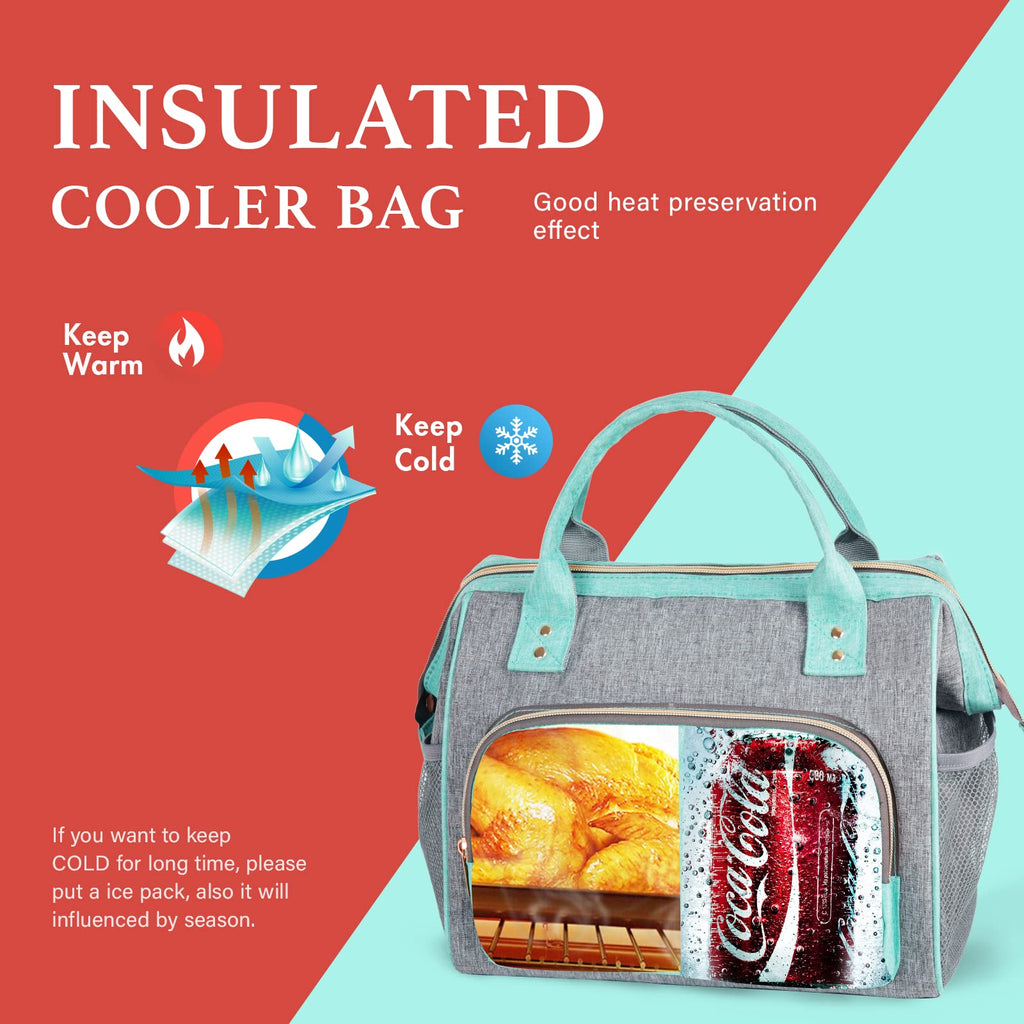 IDEATECH Insulated Lunch Box for Women & Men, Stylish Ladies Lunch Bag for Work, Leak Proof Portable Cooler Bag for Picnic, Black Lunch Tote Bags with Adjustable Shoulder Strap, Gifts for Mom (Black)