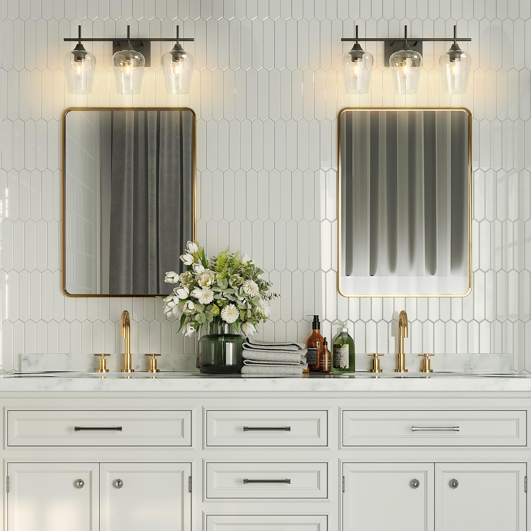 VONLUCE Bathroom Vanity Light, 2 Light Bathroom Light Fixture Over Mirror, Bathroom Wall Lamp with Clear Glass, Modern Brushed Nickel Vanity Lighting fixtures for Bathroom, Bedroom, Hallway