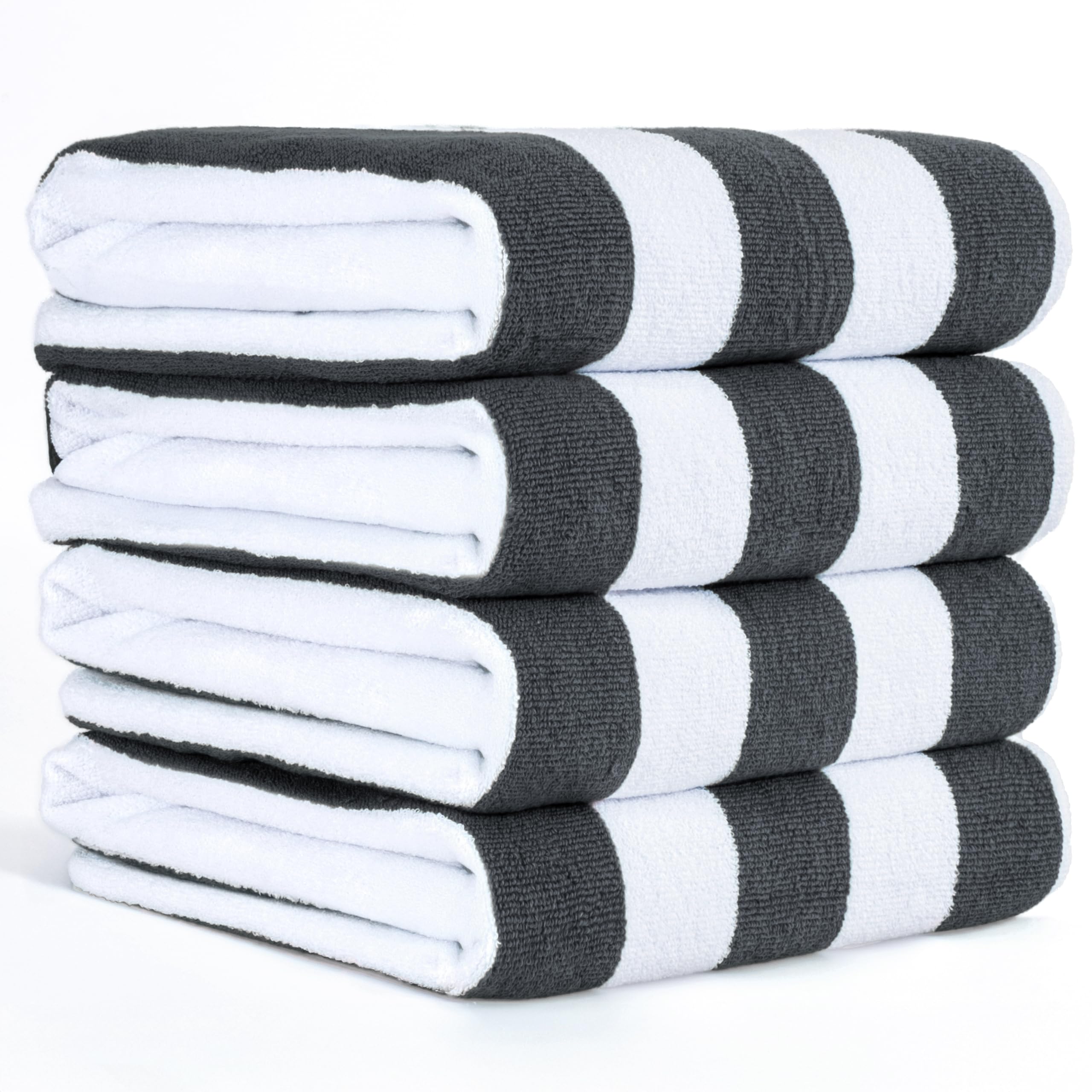American Soft Linen Cabana Striped Beach Towels, 30x60 inch 4 Piece Oversize Pool Towels, Quick Drying Sand Free Swim Towels, Beige
