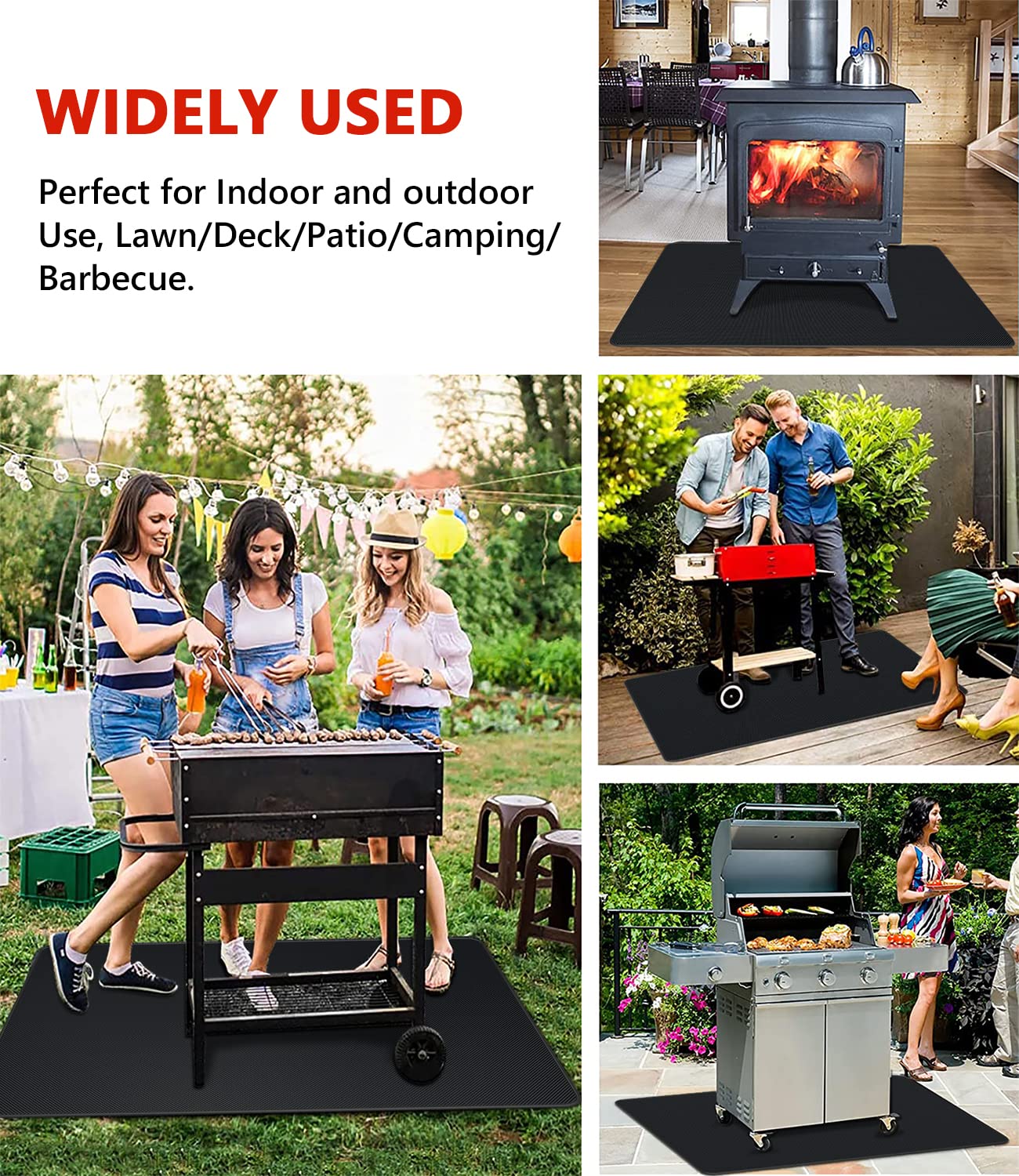 Protebox 48 x 30 inch Under Grill Mats for Outdoor Grill, Double-Sided Fireproof Deck and Patio Protector Mat, Waterproof Oil-Proof BBQ Floor Pad Indoor Fire Pit Fireplace Mat