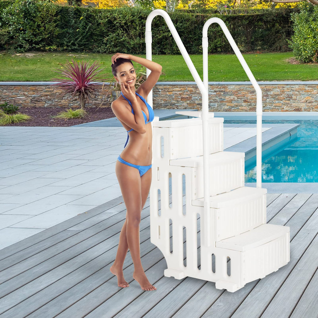 VINGLI Pool Ladder Heavy-Duty Safety Step for Above Ground Pools Stair Entry System with Handrails, Beige and Grey (Beige &Gray, 4 Steps)
