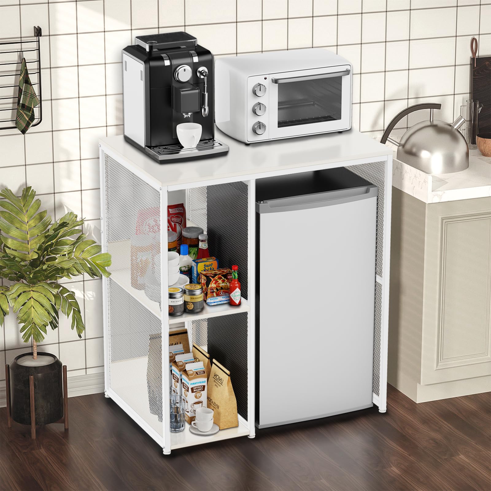 KirKical 3-Tier Coffee Bar Cabinet with Mini Fridge Space, Heavy-Duty Rustic Grey Microwave Stand Baker Rack, Utility Storage Organizer Shelf for Home Kitchen Dorm, Slate Grey