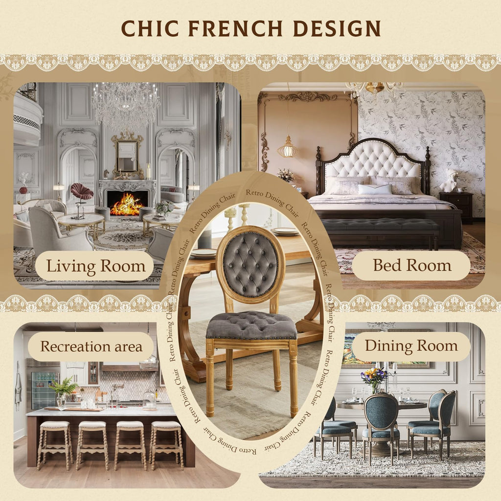 SoarFlash Linen French Dining Chairs Set of 2, Vantage Dining Chair with Round Back, Wood Leg Farmhouse Country Dining Chair for Living Room,Kitchen,Bedroom,Beige
