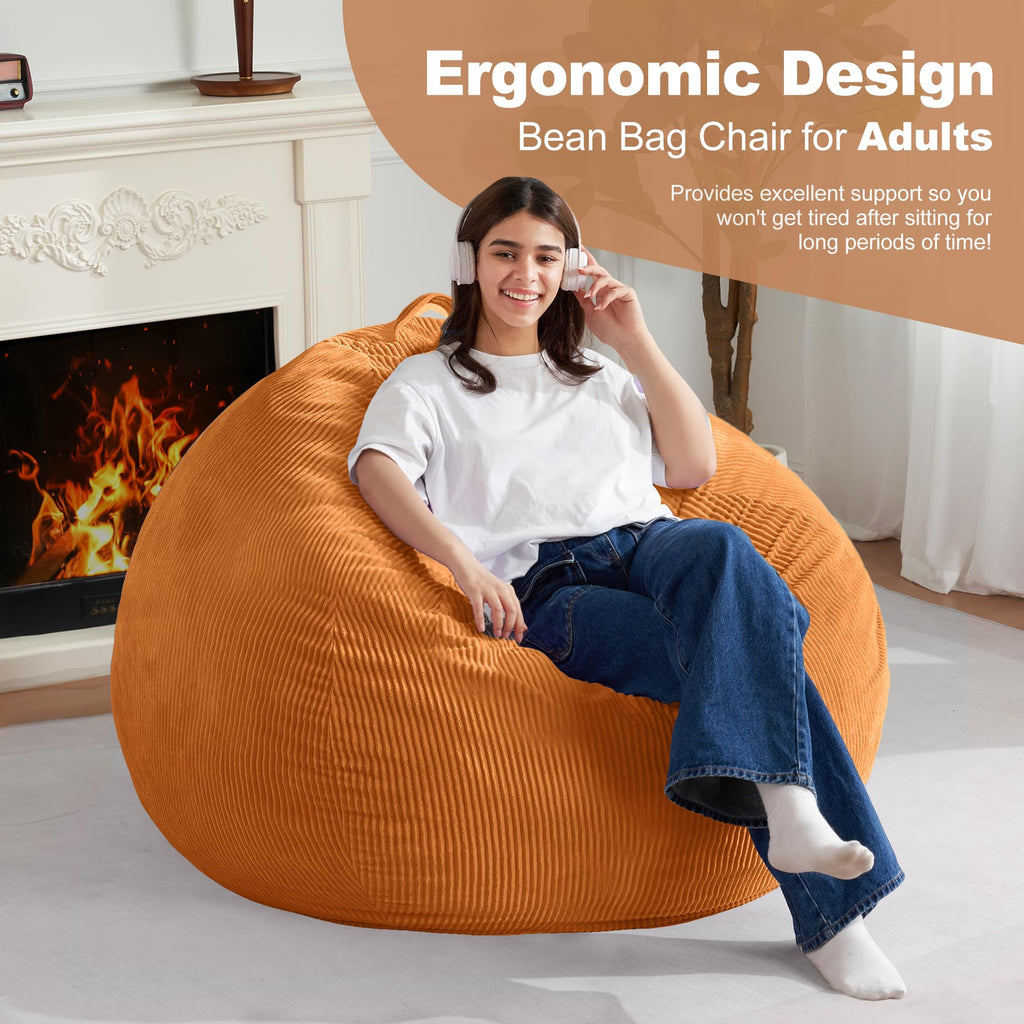 Homguava Bean Bag Chair,Teardrop Bean Bags Small Beanbag Chair with Memory Foam Filled and Ultra Soft Corduroy Cover for Living Room, Bedroom (Black 2FT)