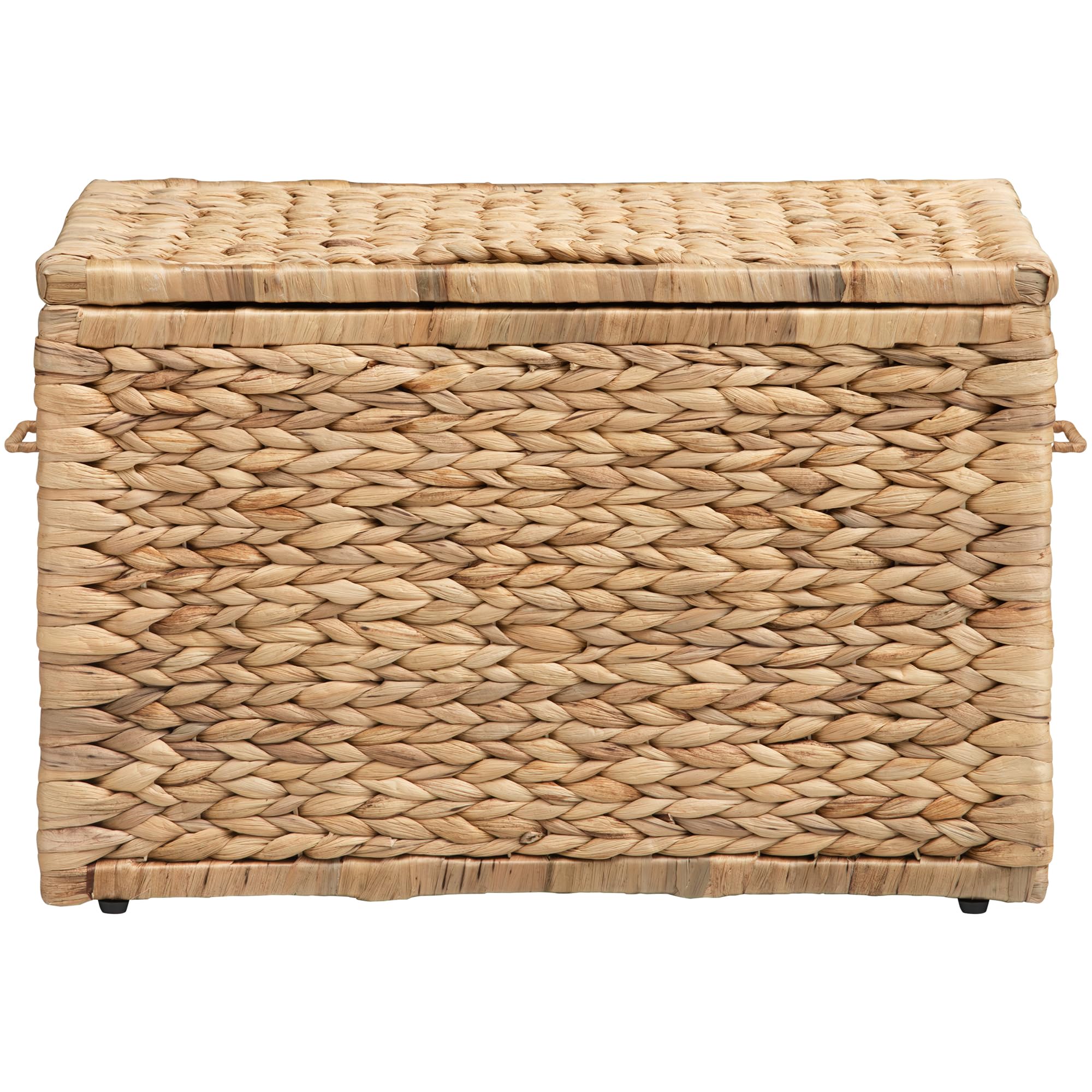 eHemco Heavy-duty Water Hyacinth Wicker Storage Trunk with Metal Frame, 30 by 17.5 by 17.5 Inches, Brown Wash