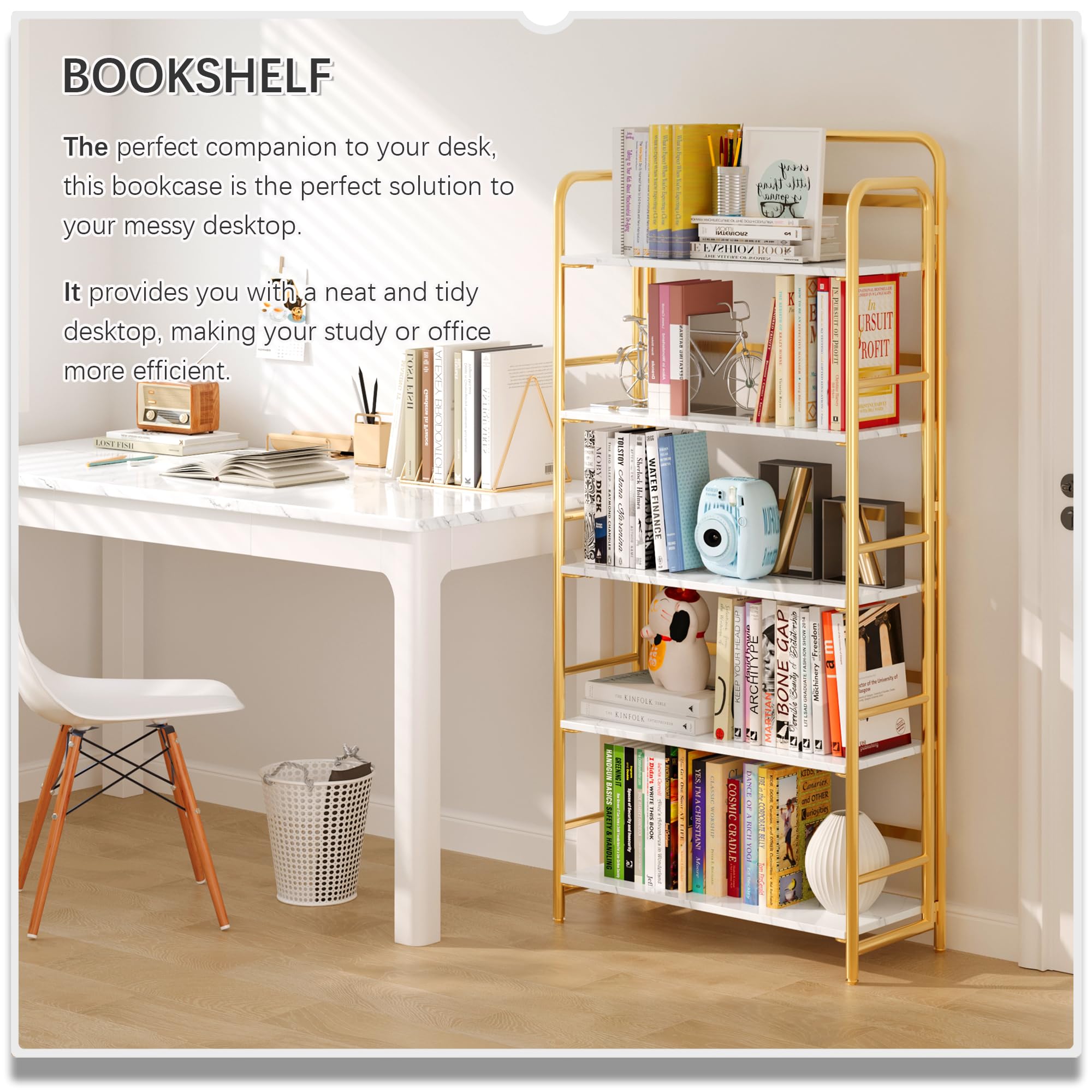 4NM No Assembly Folding Bookshelf, 3 Tiers Collapsible Book Shelves Open Industrial Foldable Storage Bookcase Shelf for Bedroom, Living Room, Home Office - Natural and White