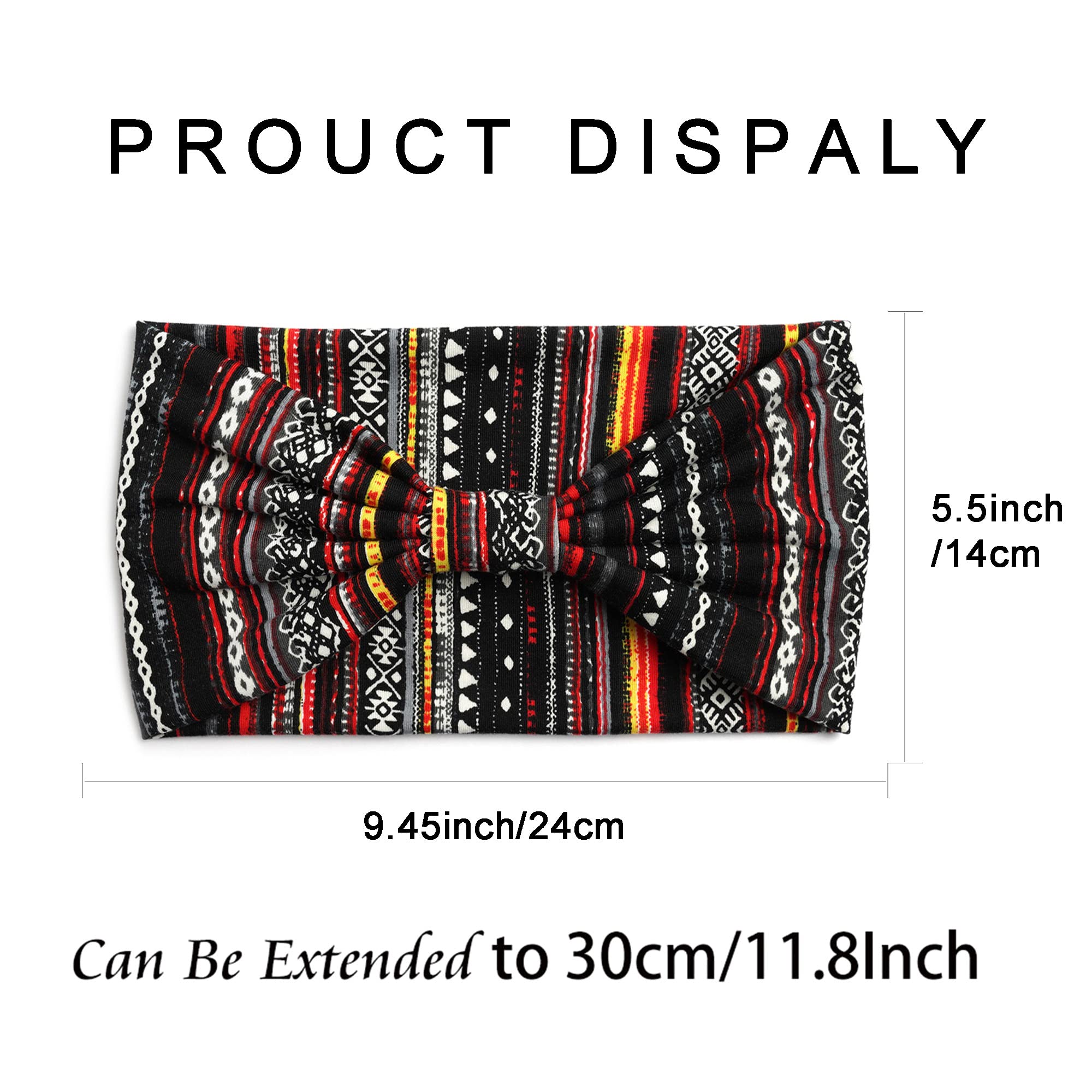Boho Headbands For Women Fashion Stretch Wide Hair Bands Knoted Turban Head Bands Yoga Running Sweatband Elastic Headband Stylish Wrap Headbands Hair Accessories for Teen Girls 4 Pack