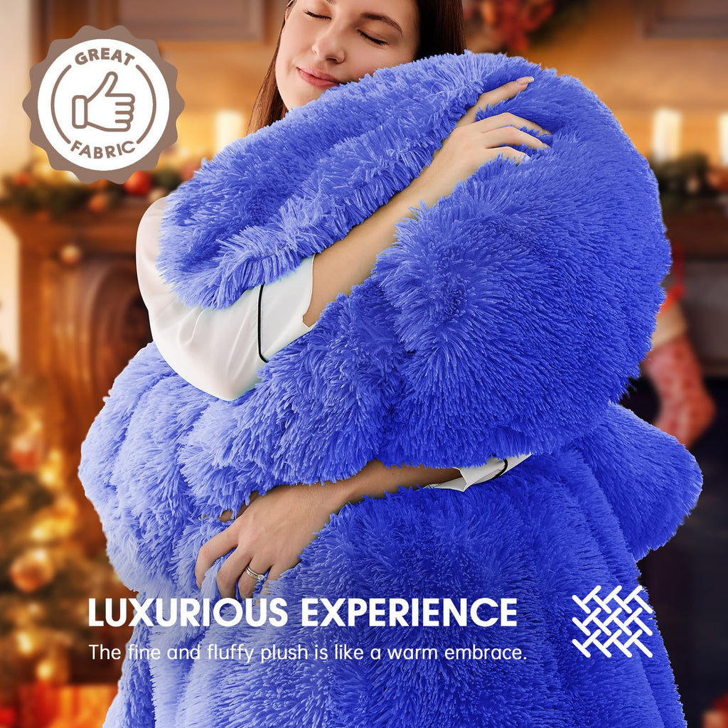 Heated Electric Blanket Queen–Faux Fur with Soft Thick SherpaWarm Winter Birthday Gifts for Women Grandma,Dual Control,10 Heat Settings,5 Time Settings, 84x90, Beige