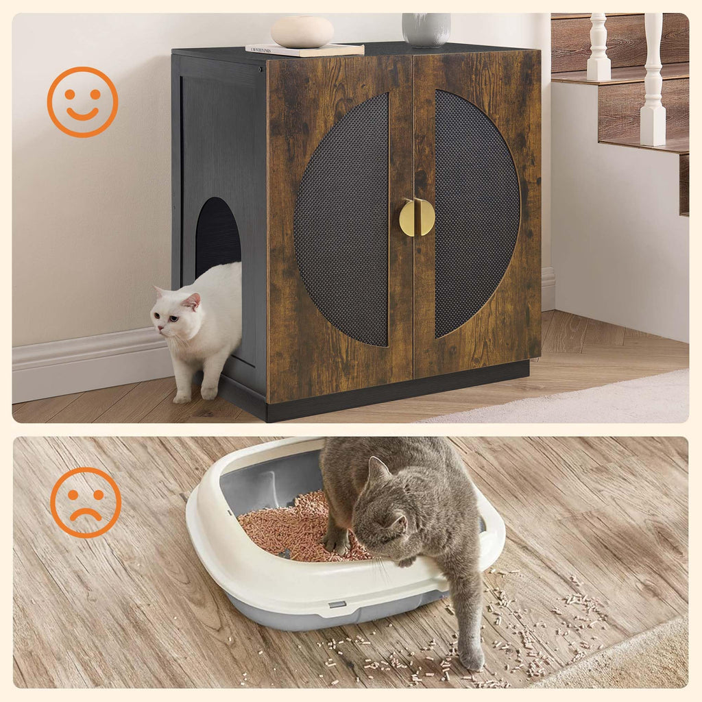 unipaws Extra Large Cat Litter Box Enclosure for Self-Cleaning & Automatic Litter Boxes, Tall Cabinet with Charging Station, Wooden Dog Proof Hidden Cat House for Top Entry Litter Box