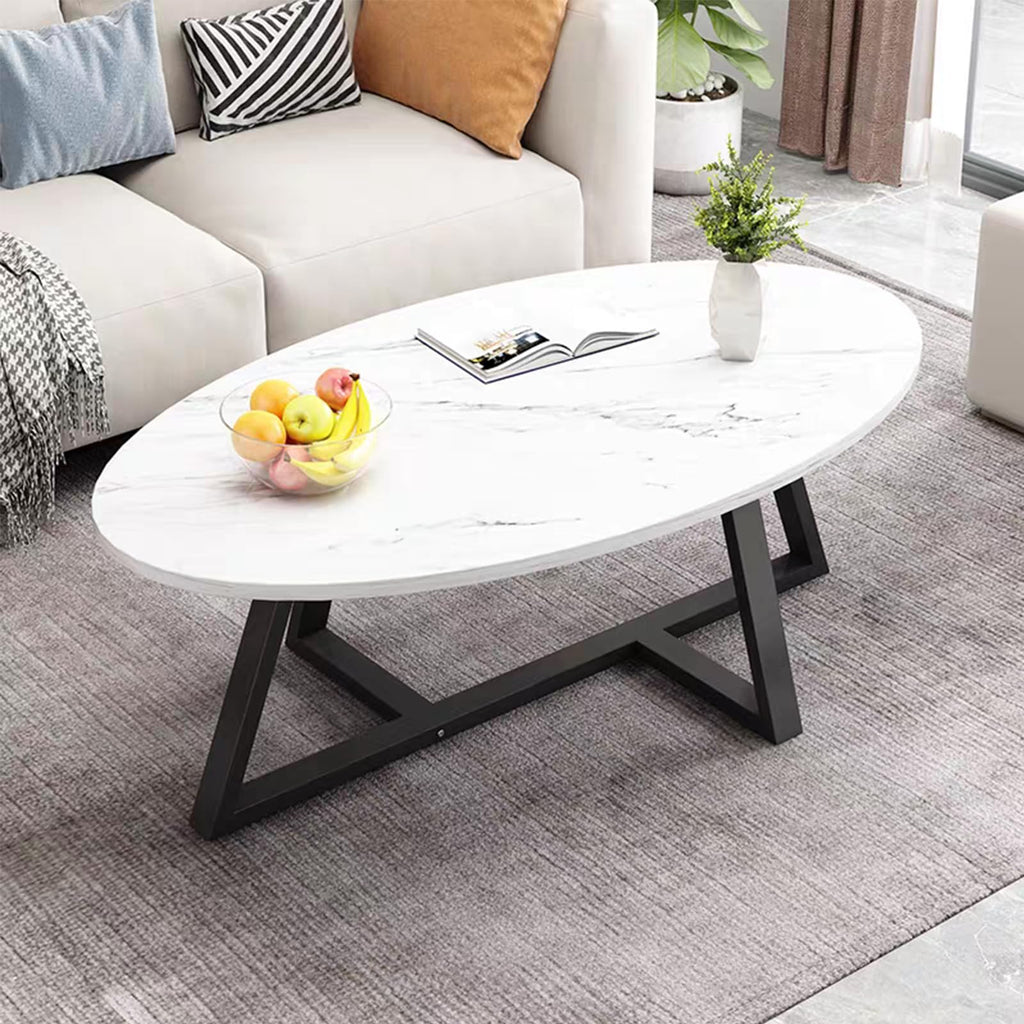 Wolawu Coffee Table Gold Oval Glass Coffee Tables for Living Room,Modern Gold Metal Frame Tea Tables for Small Space, Tempered Glass Top Center Table with Stable Cross Base for Bedroom, Office,Balcony