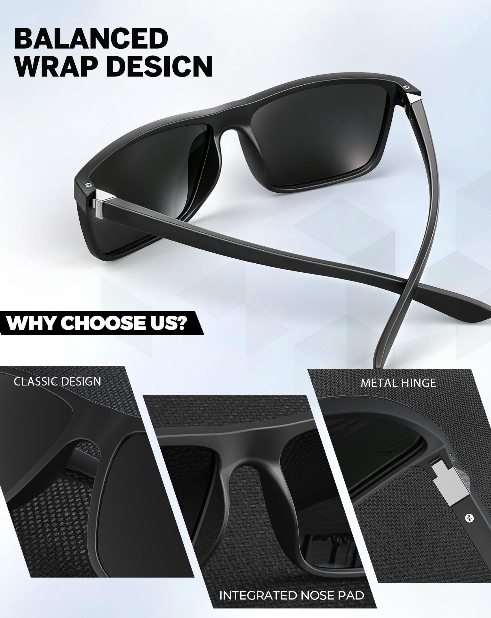 KALIYADI Polarized Sunglasses for Men and Women, Mens Sun Glasses with UV Protection for Driving Fishing Golf (3 Packs)