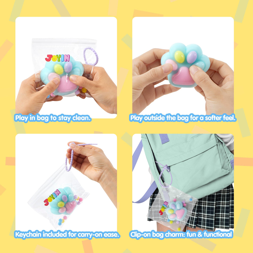 JOYIN 4 Pcs Taba Paw Squeeze Toys, Easter Party Favors & Gifts for Kids Adults, Transparent Cat Paw Fufu Squishy Toys, Soft Paws Sensory Fidgets, Cute Fidget Toys for Stress Relief