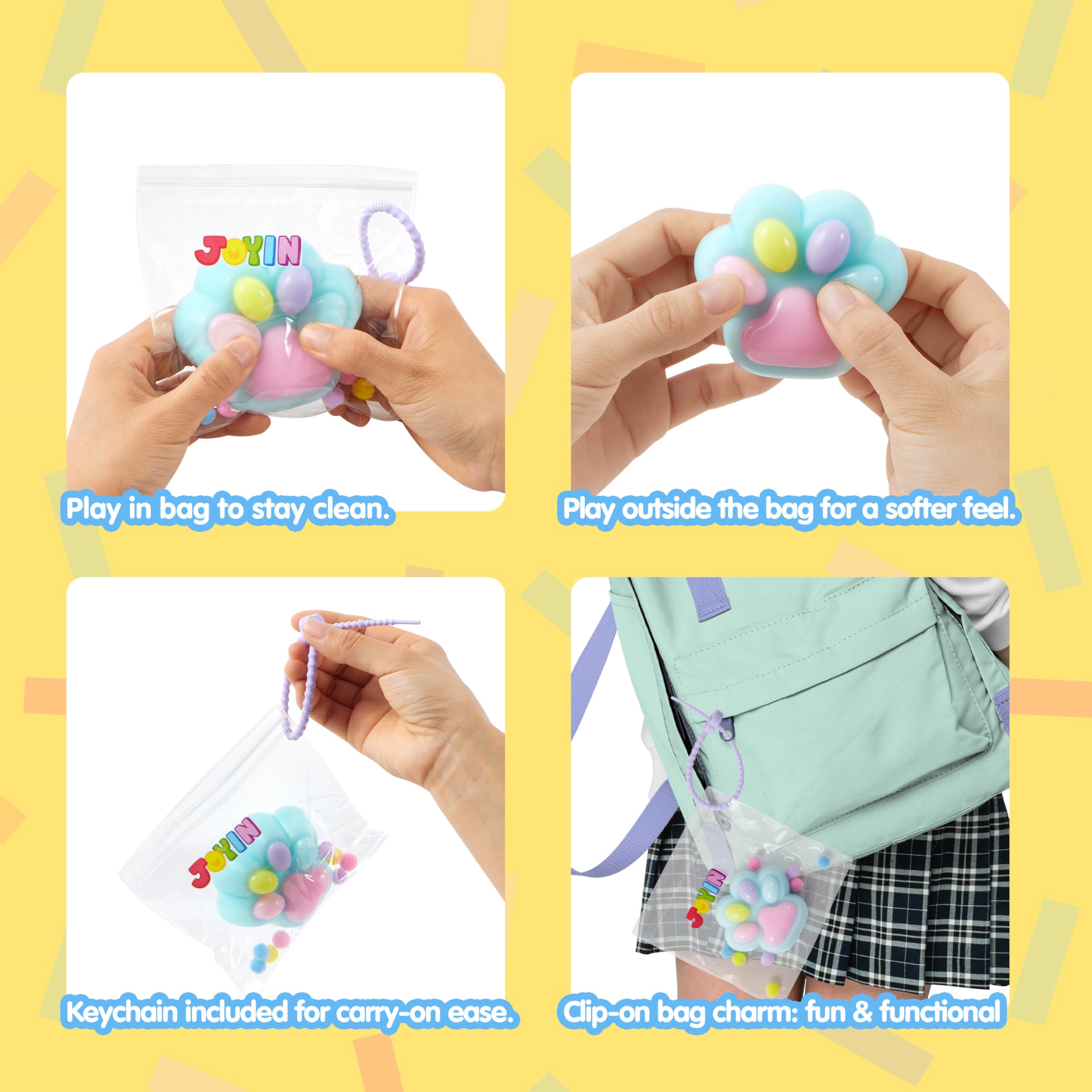 JOYIN 4 Pcs Taba Paw Squeeze Toys, Easter Party Favors & Gifts for Kids Adults, Transparent Cat Paw Fufu Squishy Toys, Soft Paws Sensory Fidgets, Cute Fidget Toys for Stress Relief