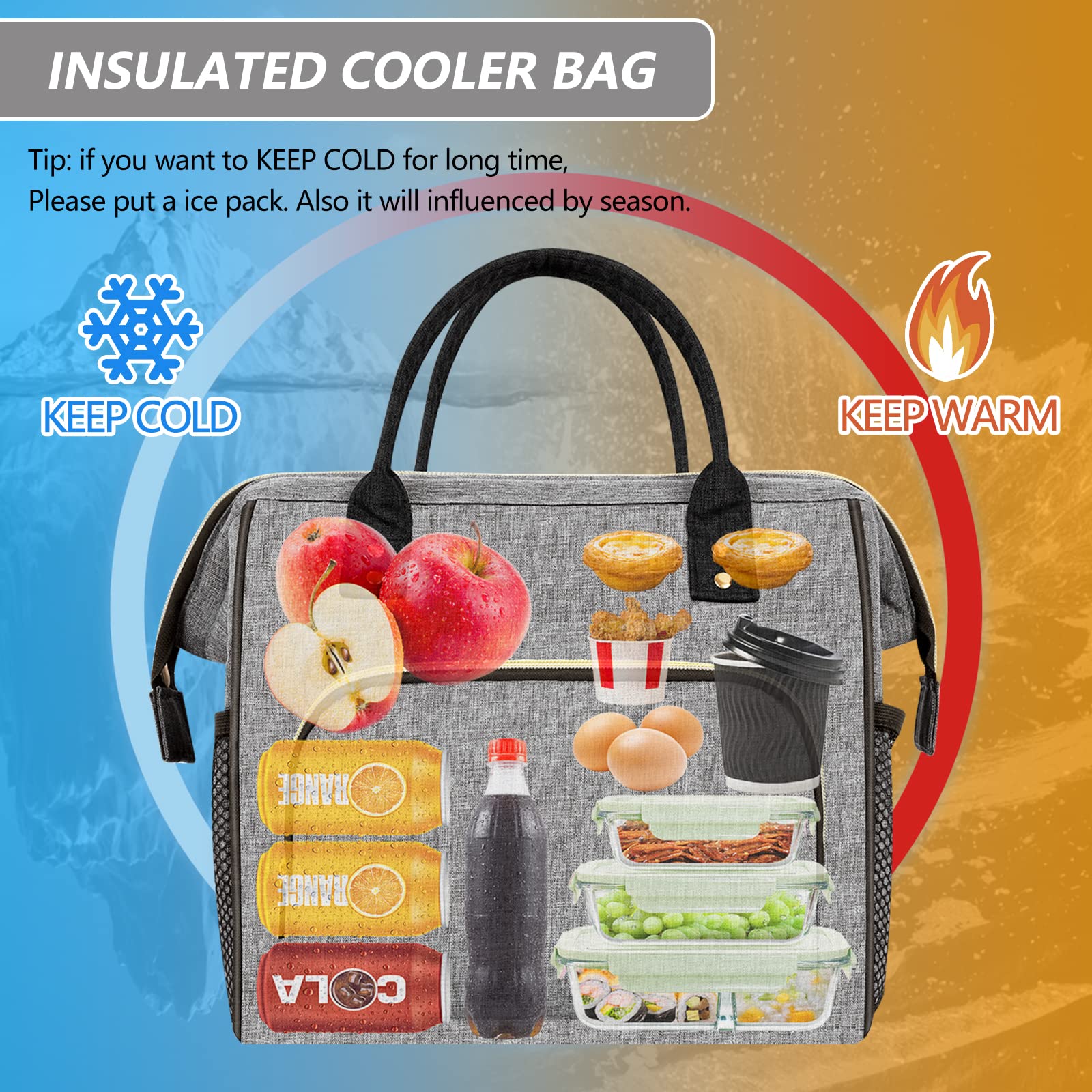 IDEATECH Insulated Lunch Box for Women & Men, Stylish Ladies Lunch Bag for Work, Leak Proof Portable Cooler Bag for Picnic, Black Lunch Tote Bags with Adjustable Shoulder Strap, Gifts for Mom (Black)
