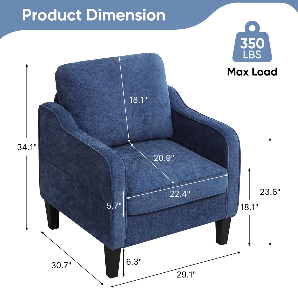 Accent Chair for Living Room, Mid Century Modern Reading Chair for Bedroom, Upholstered Armchair with Side Pockets, Comfy Single Sofa Side Chair for Office, Apartment, Small Room, Beige
